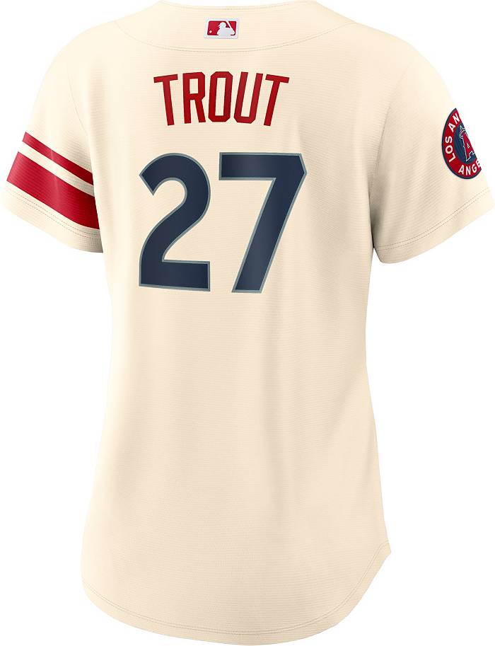 Women's Los Angeles Angels #27 Mike Trout Cream 2022 City Connect