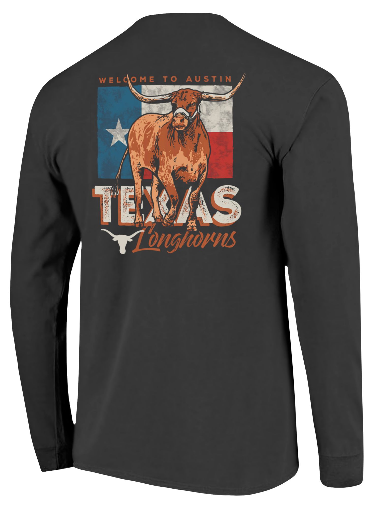 Image One Men's Texas Longhorns Brick Mascot Rusty Flag Long Sleeve T-Shirt product image