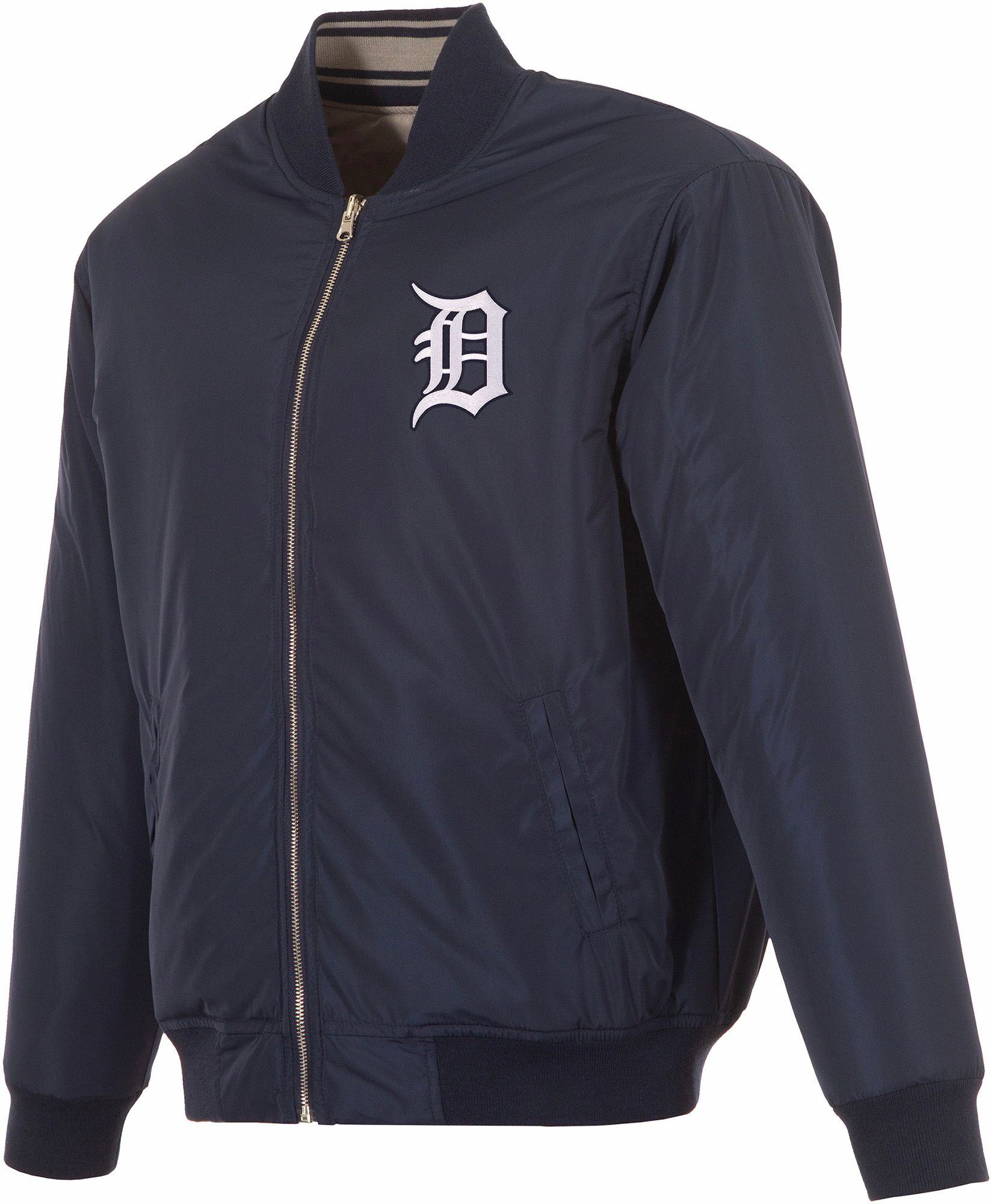 JH Design Men's Detroit Tigers Full-Zip Reversible Flight Navy Nylon Jacket product image