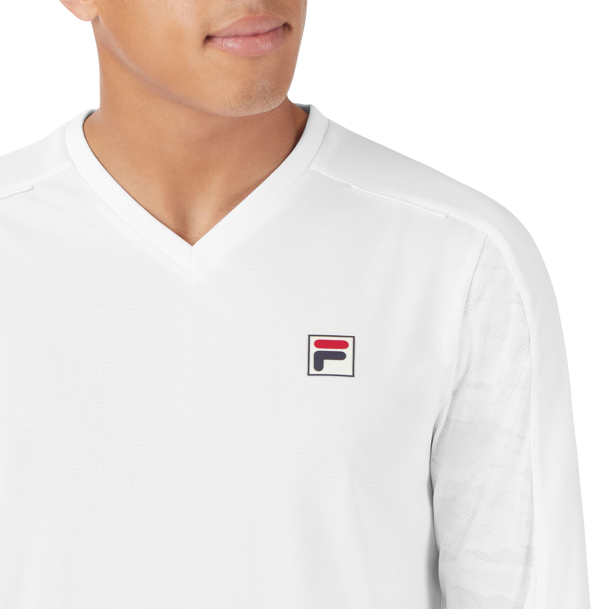 FILA Men's White Line Long Sleeve V-Neck