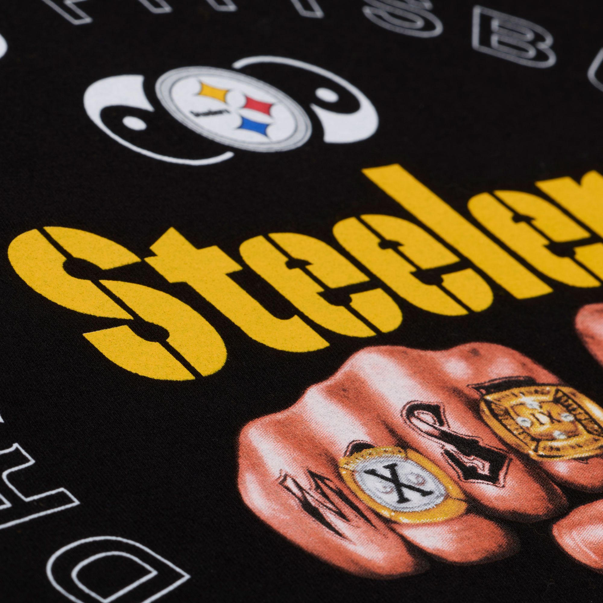 Mitchell & Ness Men's NFL Pittsburgh Steelers x Mac Miller Black Knuckles T-Shirt product image