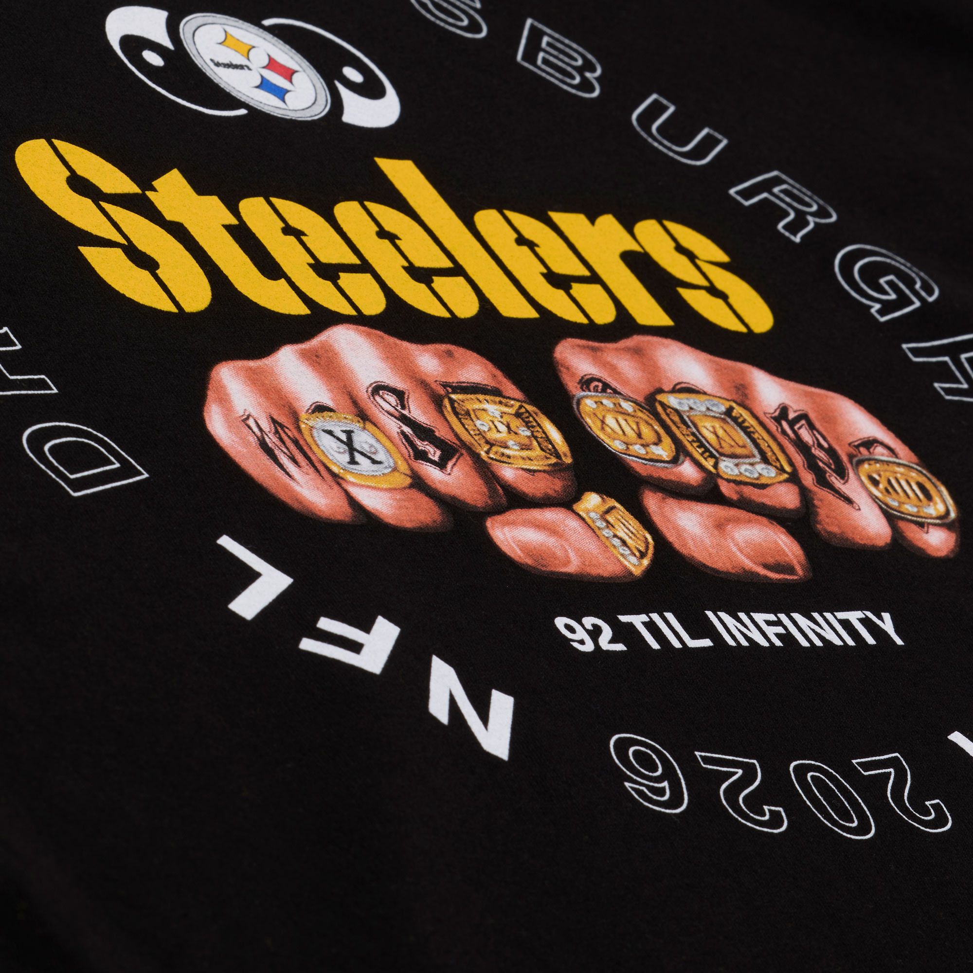 Mitchell & Ness Men's NFL Pittsburgh Steelers x Mac Miller Black Knuckles T-Shirt product image