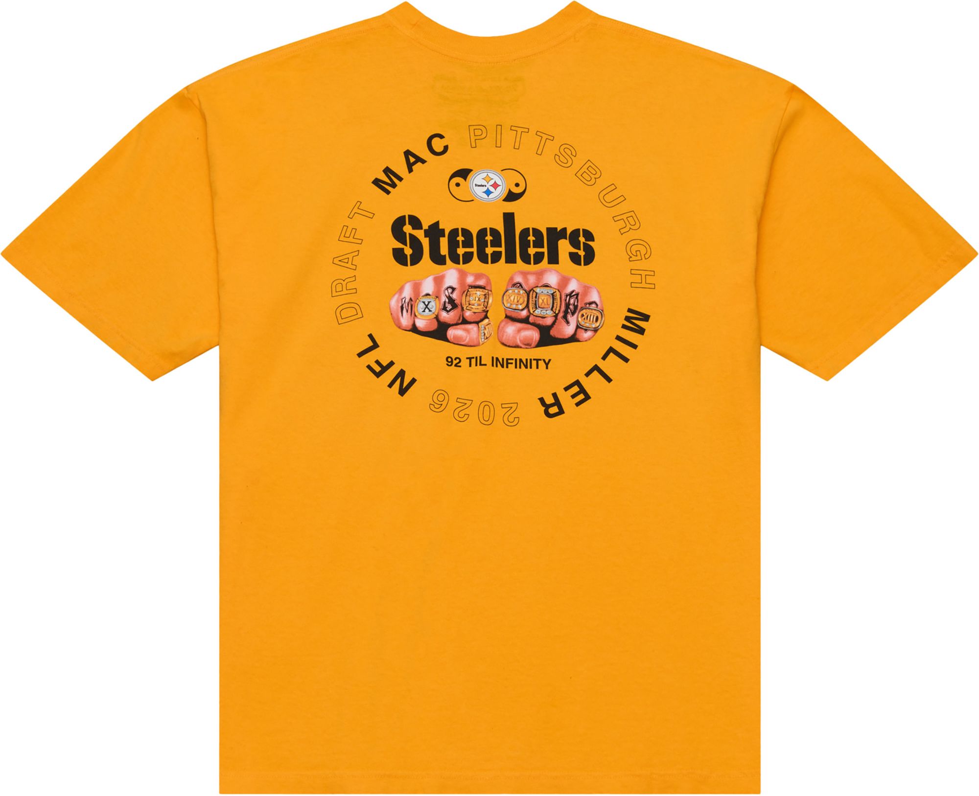 Mitchell & Ness Men's NFL Pittsburgh Steelers x Mac Miller Gold Knuckles T-Shirt product image