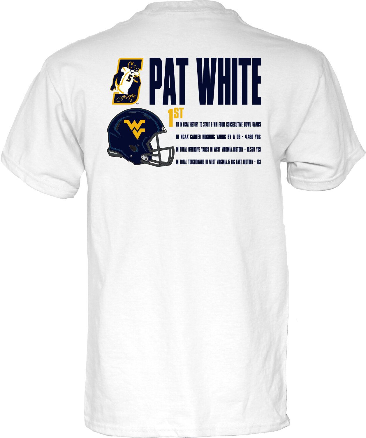 Blue 84 Adult West Virginia Mountaineers Pat White T-Shirt