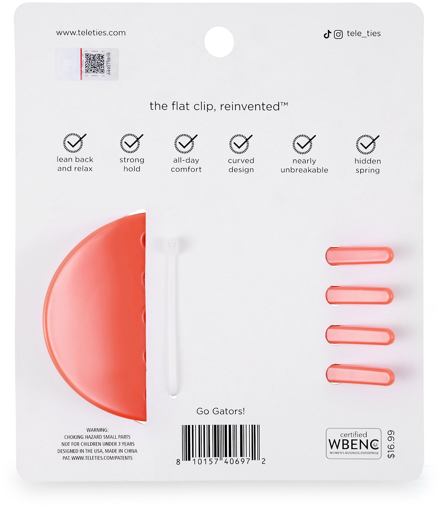 Teleties Women's Florida Gators Orange Large Flat Clip product image