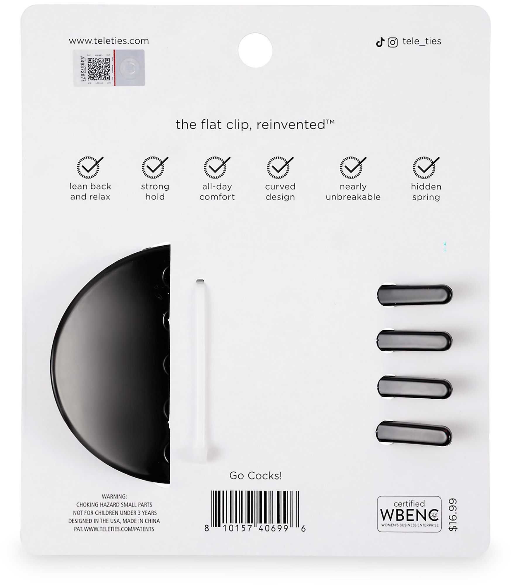 Teleties Women's South Carolina Gamecocks Black Large Flat Clip product image