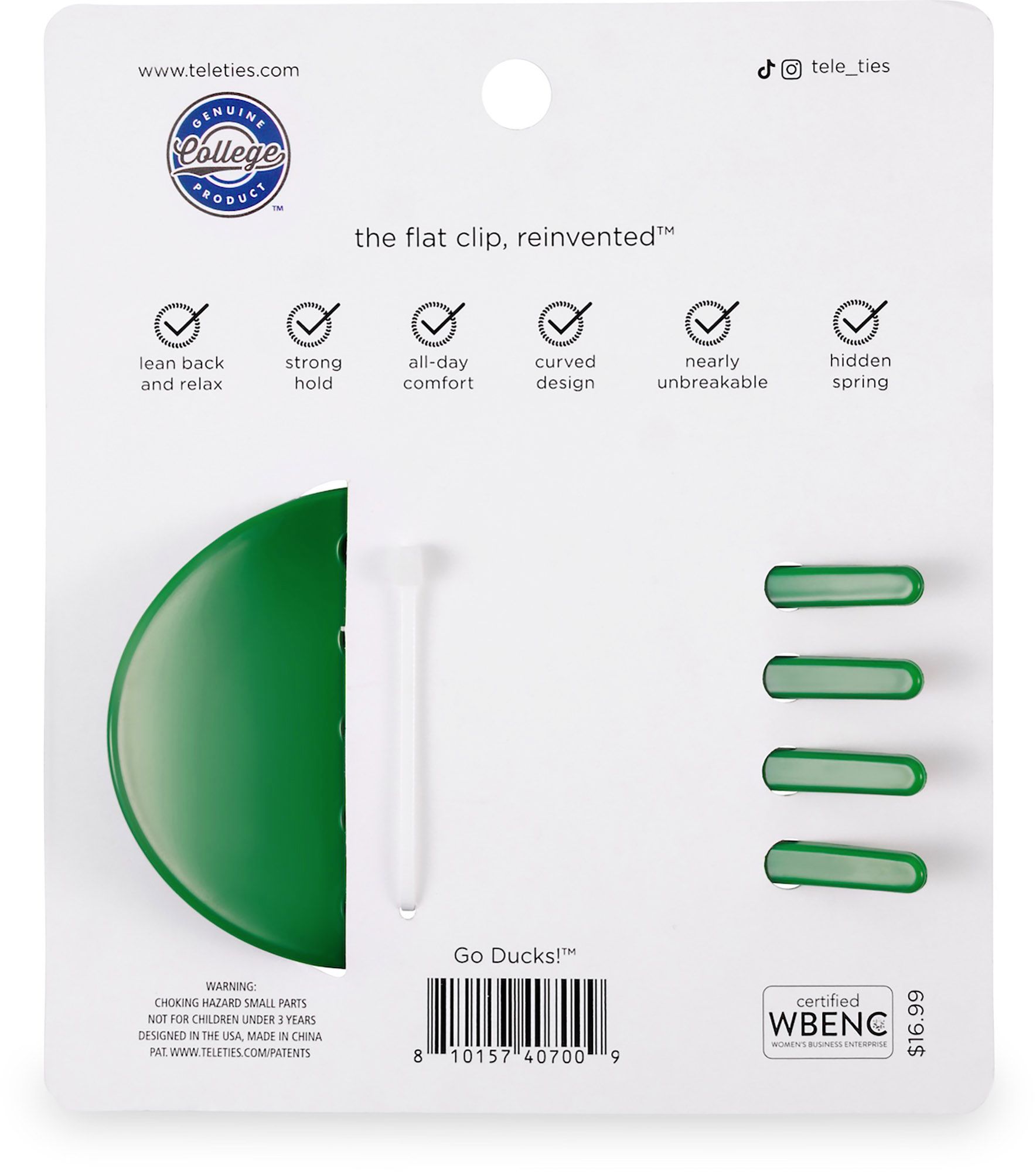 Teleties Women's Oregon Ducks Green Large Flat Clip product image