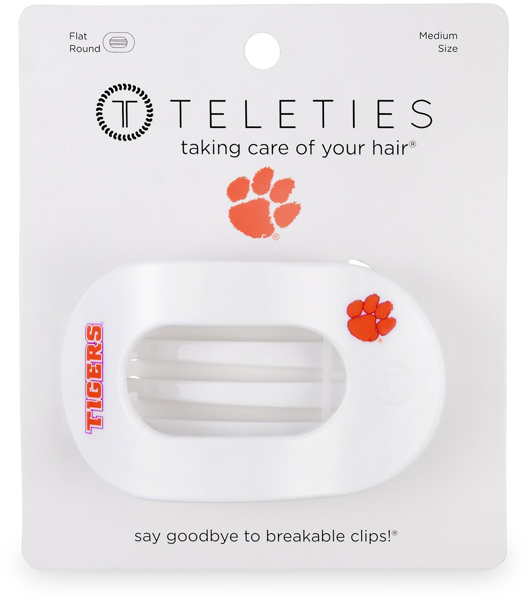 Teleties Women's Clemson Tigers White Medium Flat Clip product image
