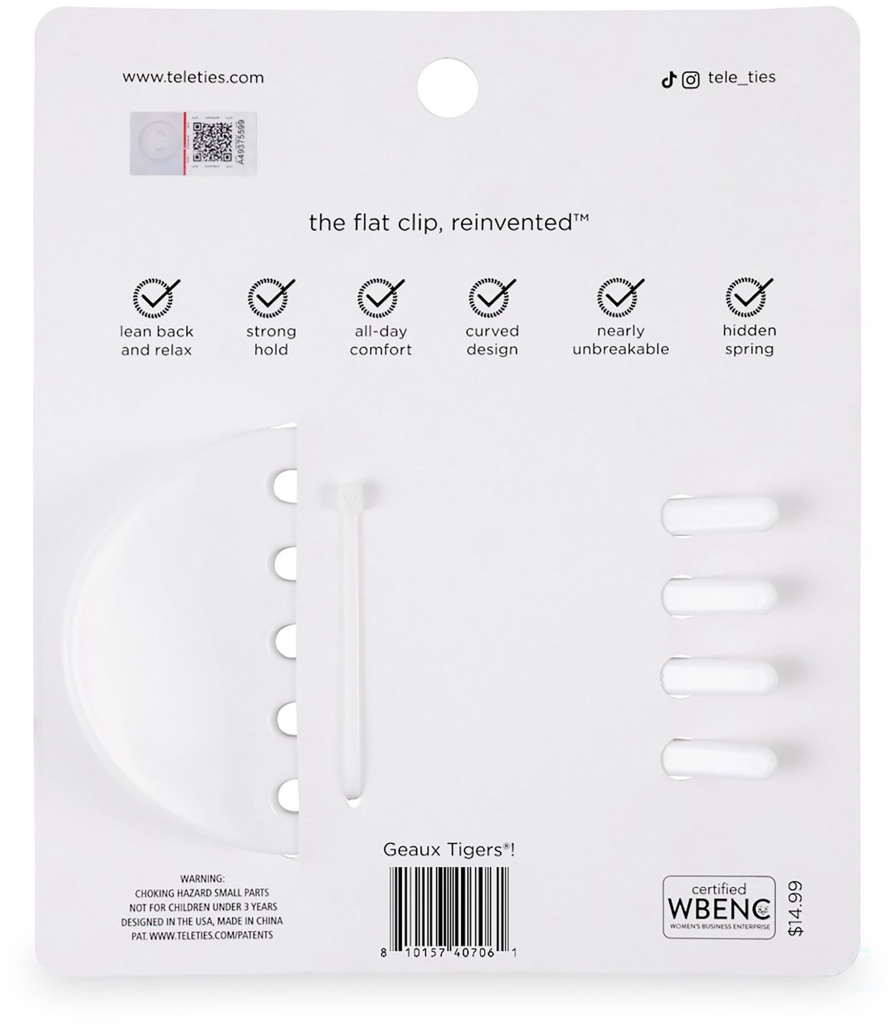 Teleties Women's LSU Tigers White Medium Flat Clip product image