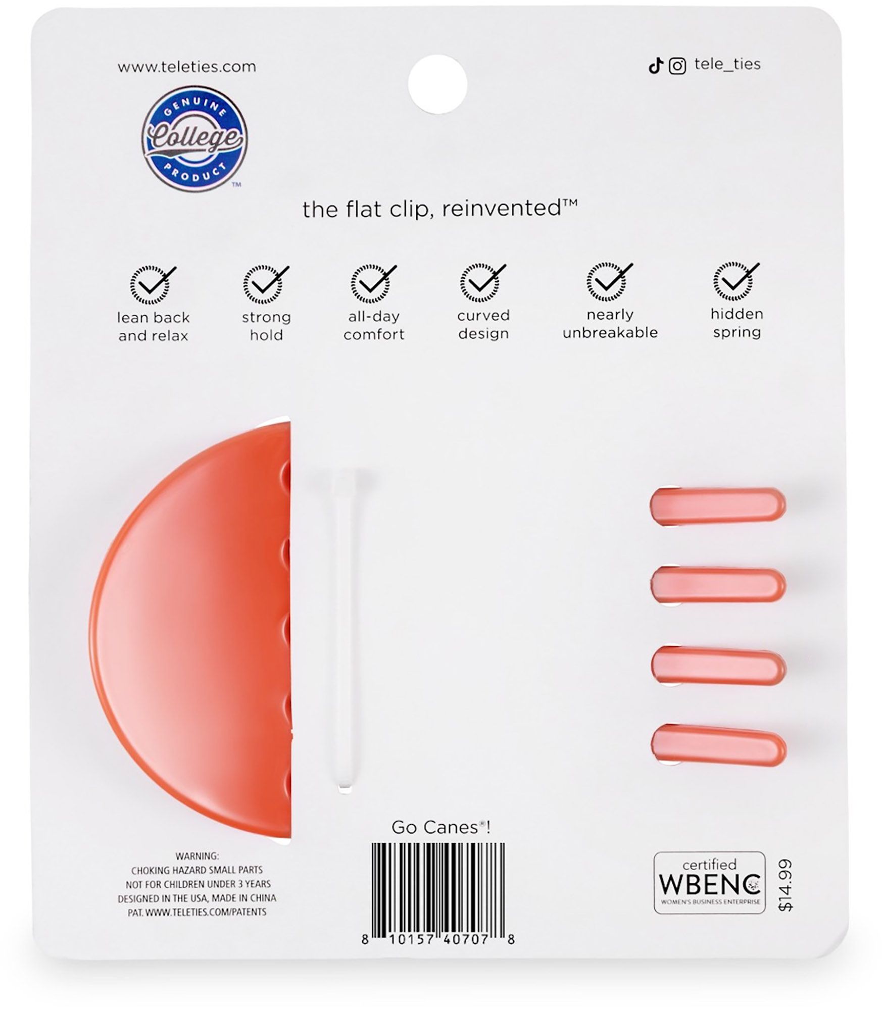 Teleties Women's Miami Hurricanes Orange Medium Flat Clip product image