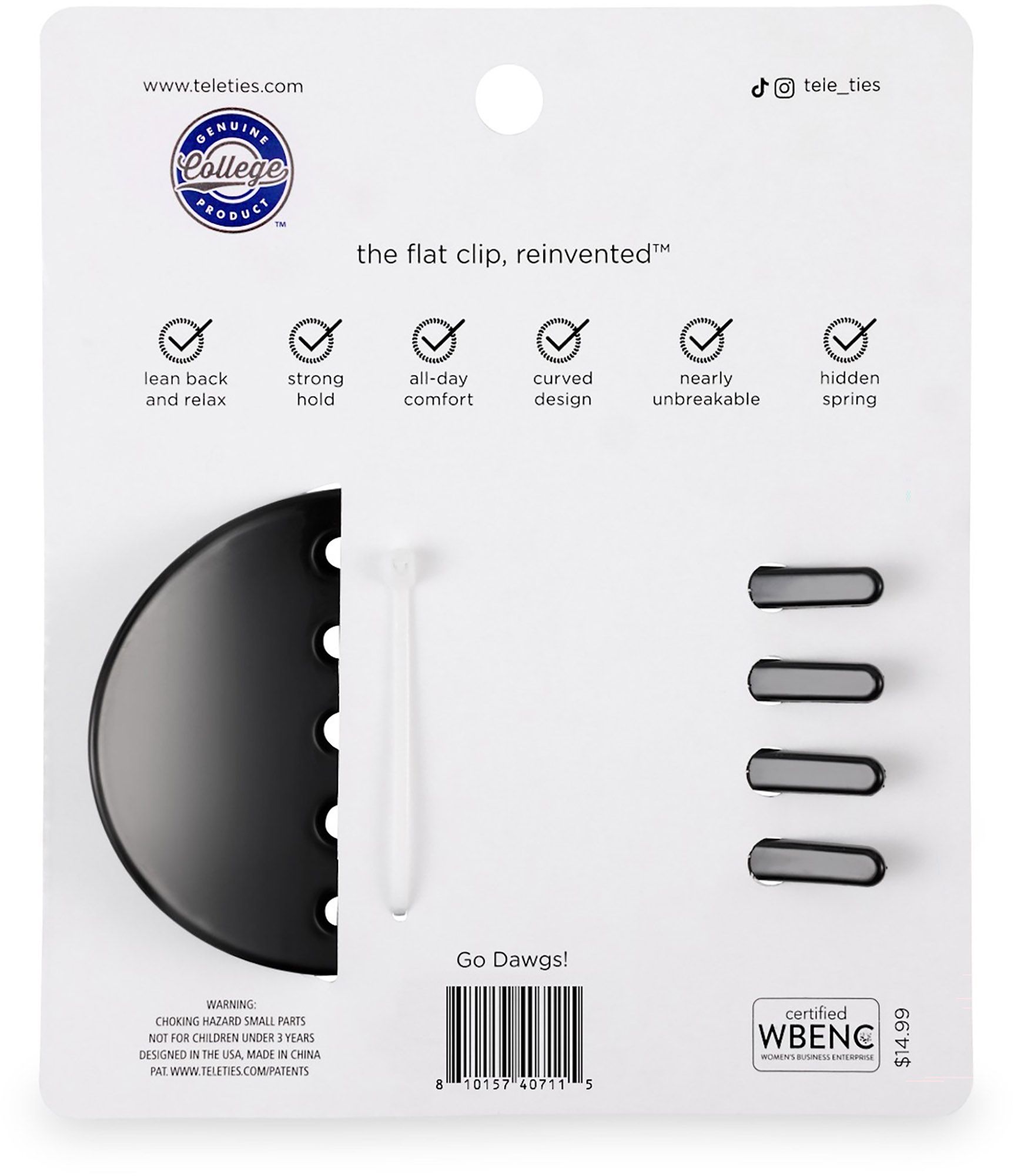 Teleties Women's Georgia Bulldogs Black Medium Flat Clip product image