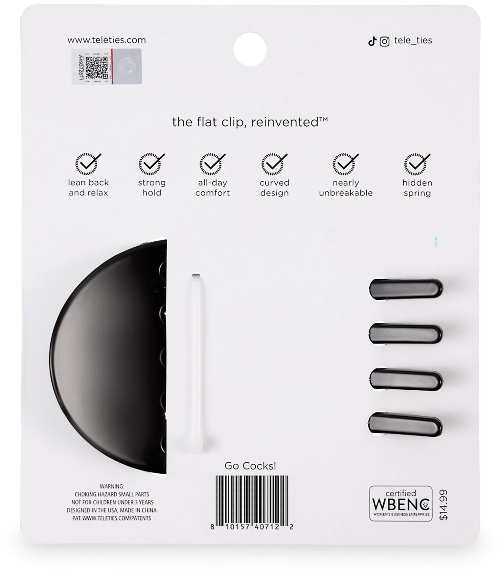 Teleties Women's South Carolina Gamecocks Black Medium Flat Clip product image