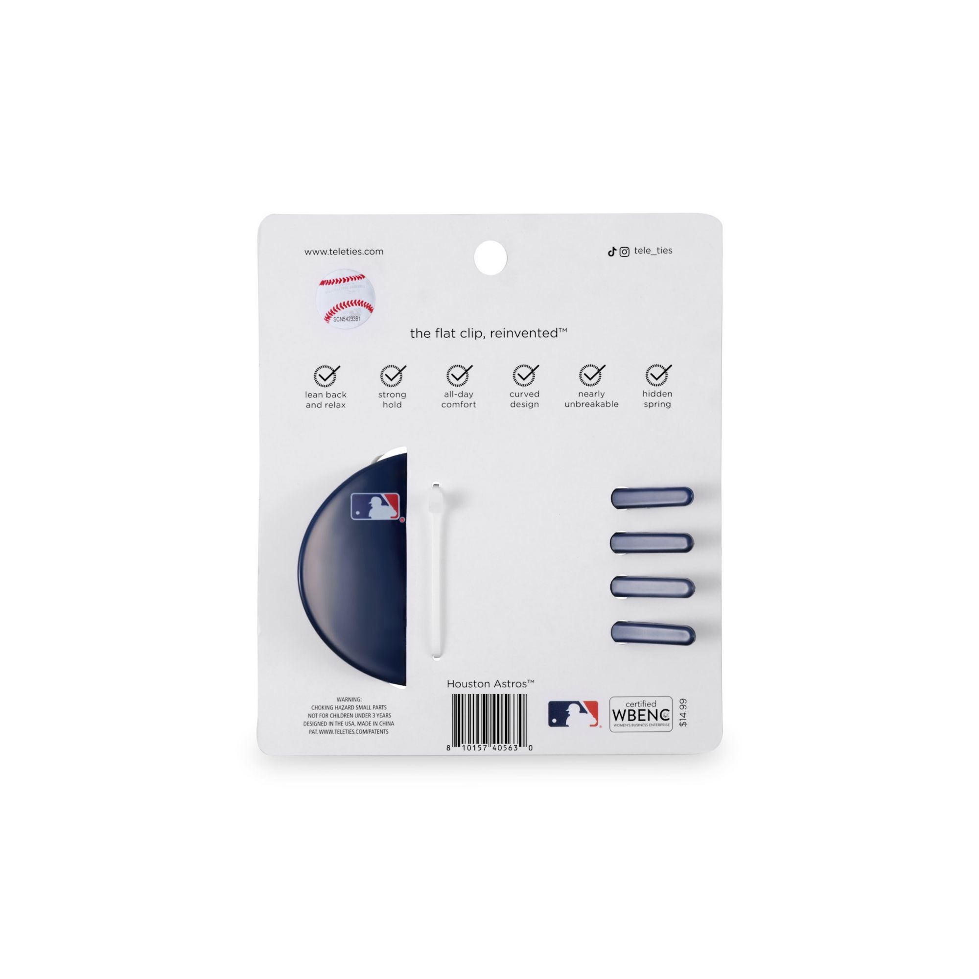 Teleties Houston Astros Medium Flat Hair Clip product image