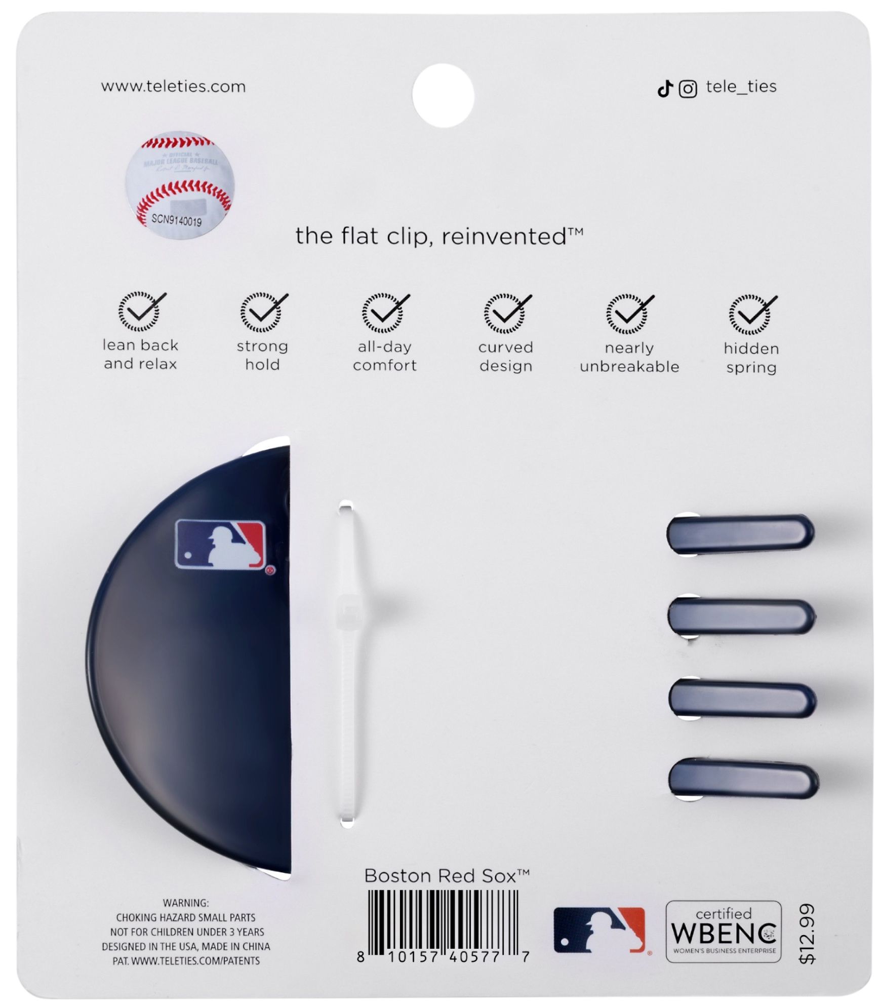 Teleties Boston Red Sox Small Flat Hair Clip product image