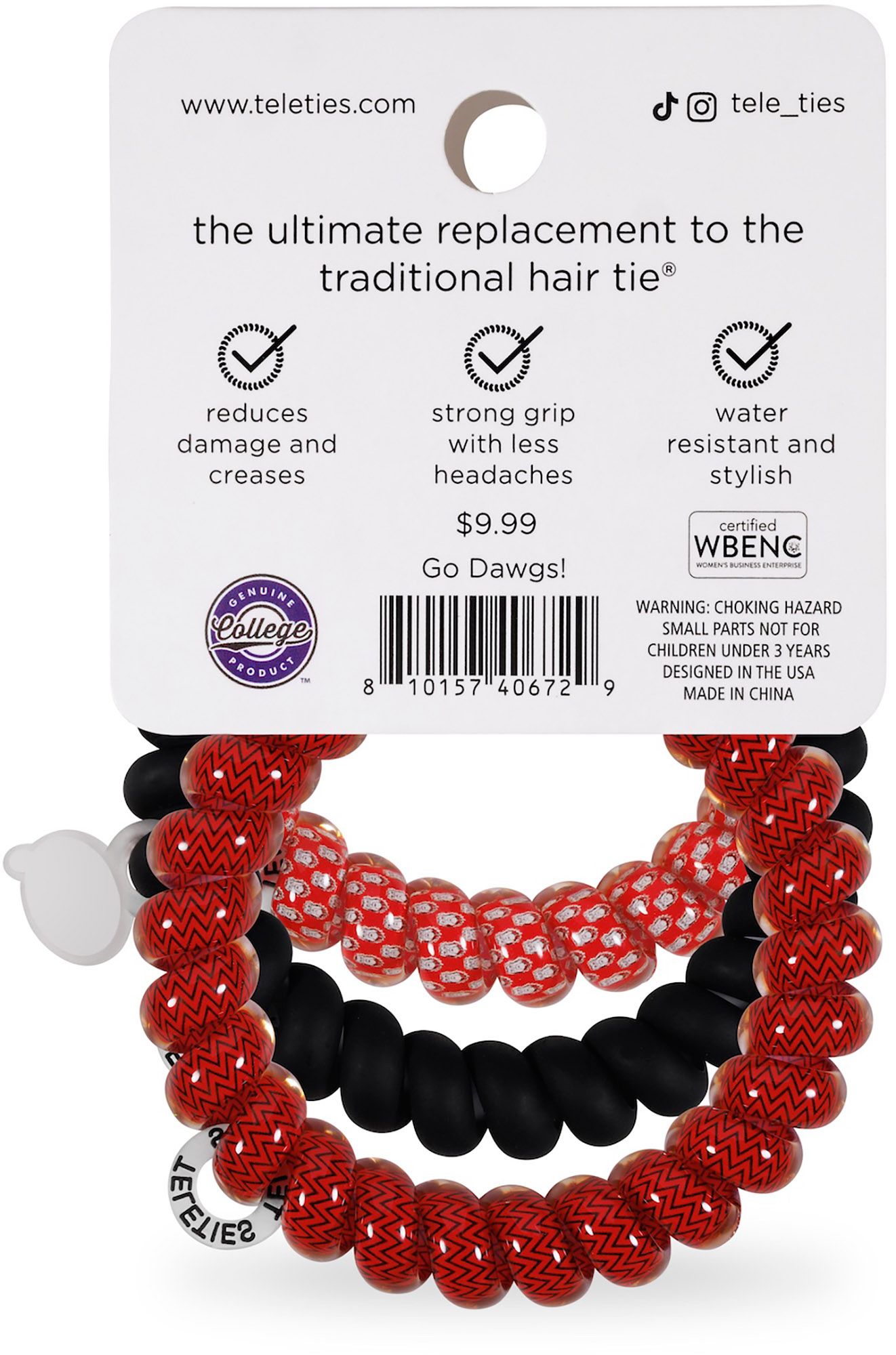Teleties Women's Georgia Bulldogs Red Large Hair Ties product image