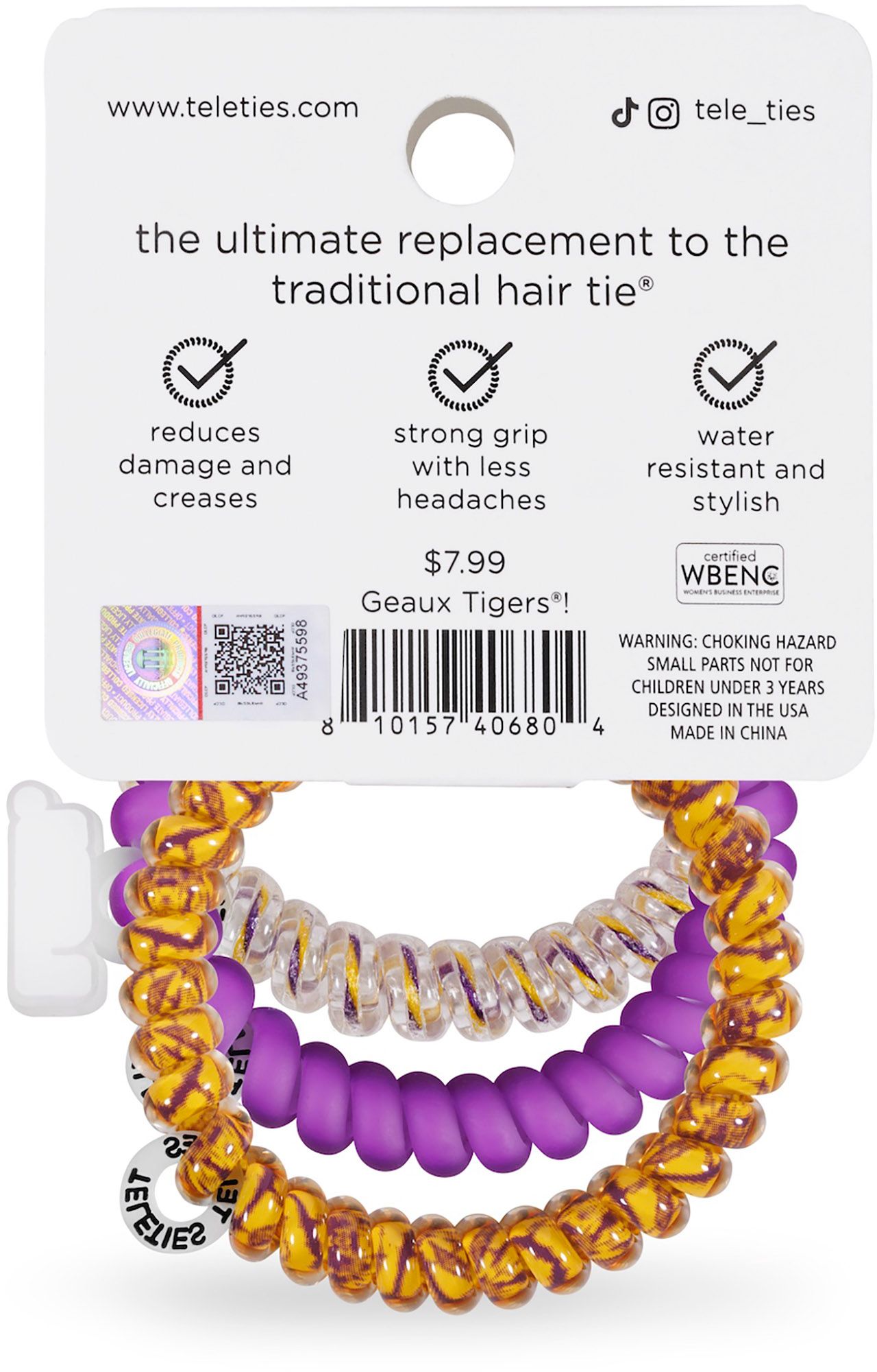 Teleties Women's LSU Tigers Purple Small Hair Ties product image