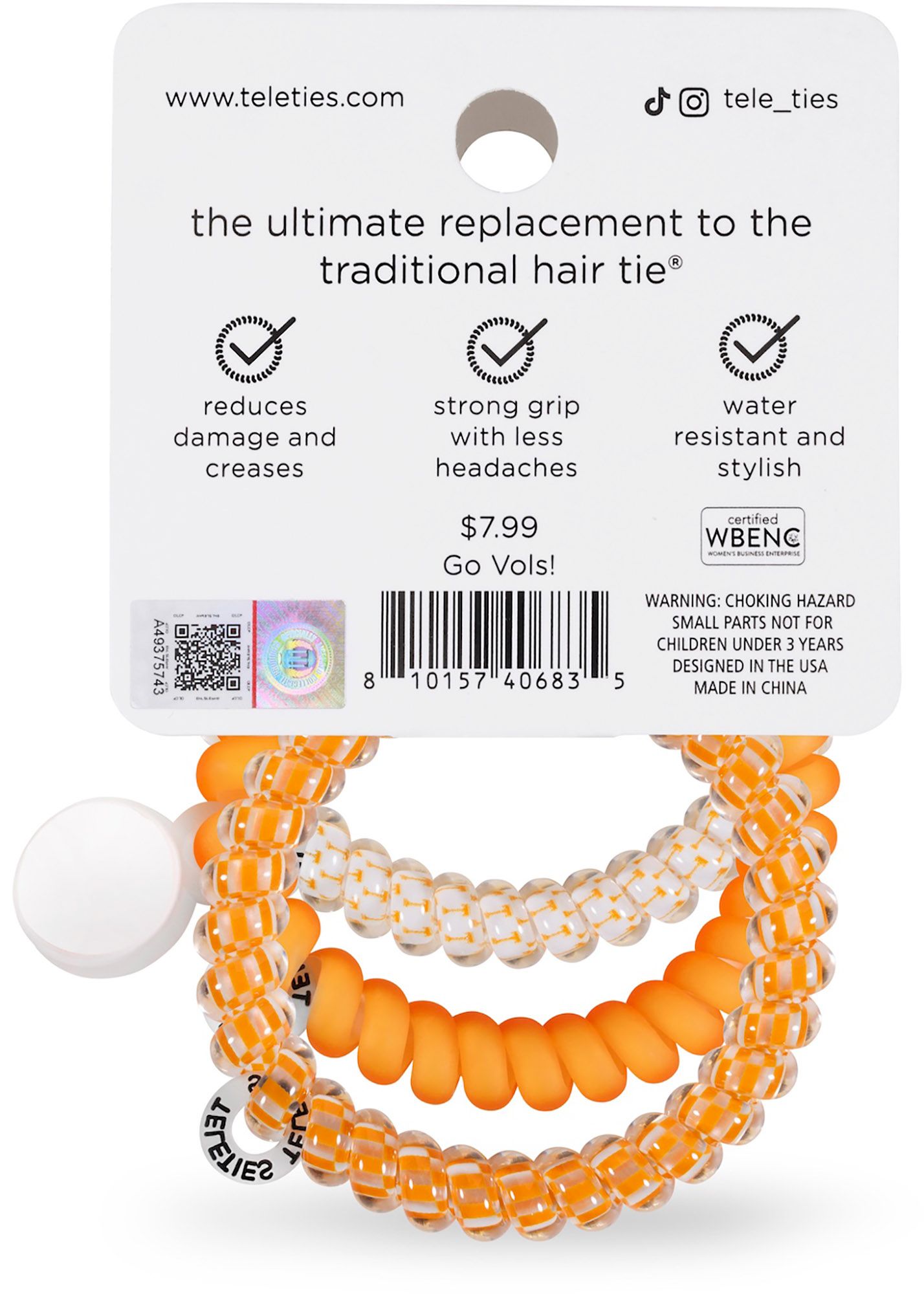 Teleties Women's Tennessee Volunteers Orange Small Hair Ties product image