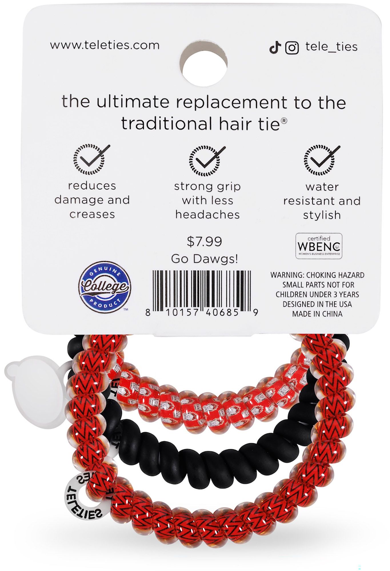 Teleties Women's Georgia Bulldogs Red Small Hair Ties product image