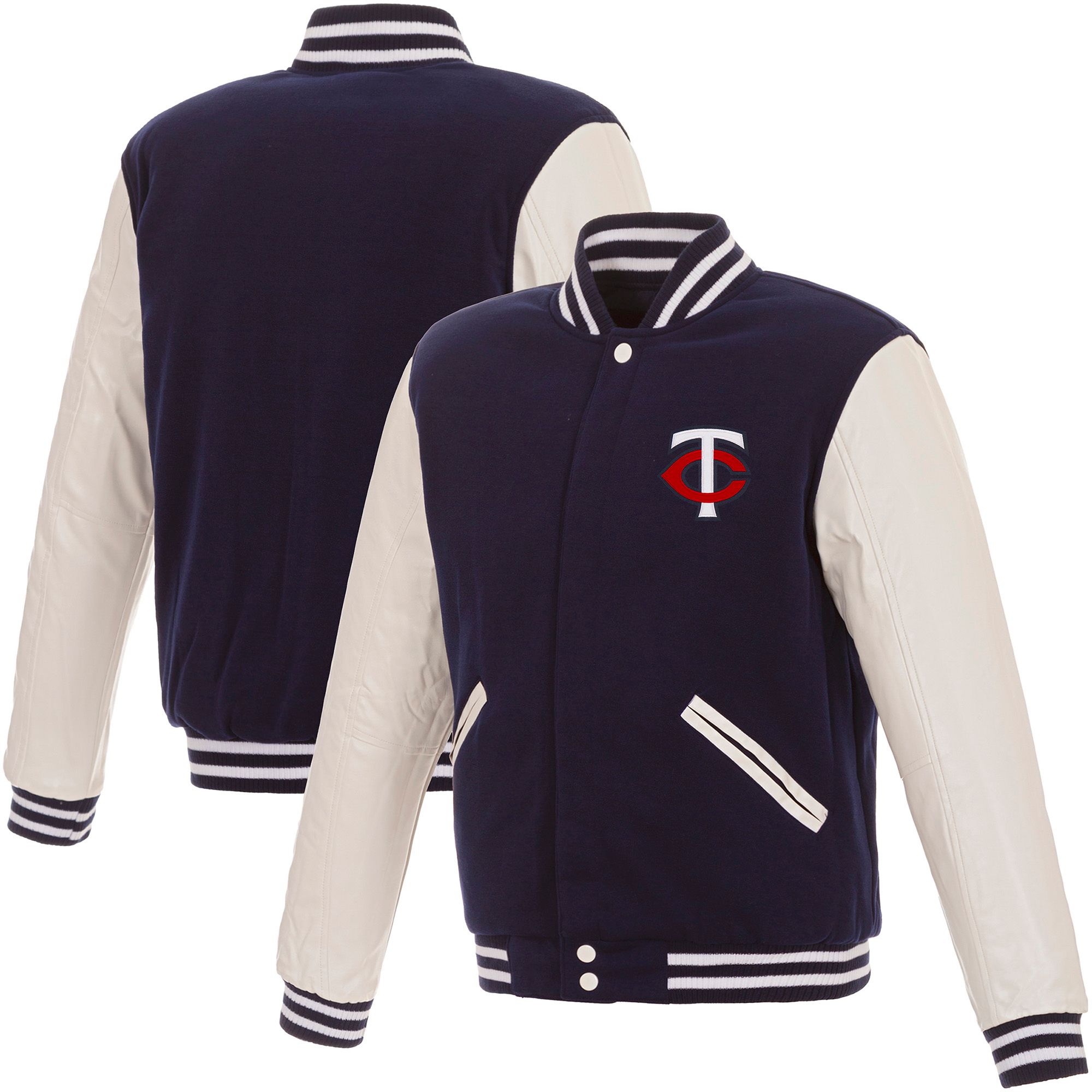 JH Design Men's Minnesota Twins Navy Reversible  Varsity Jacket product image