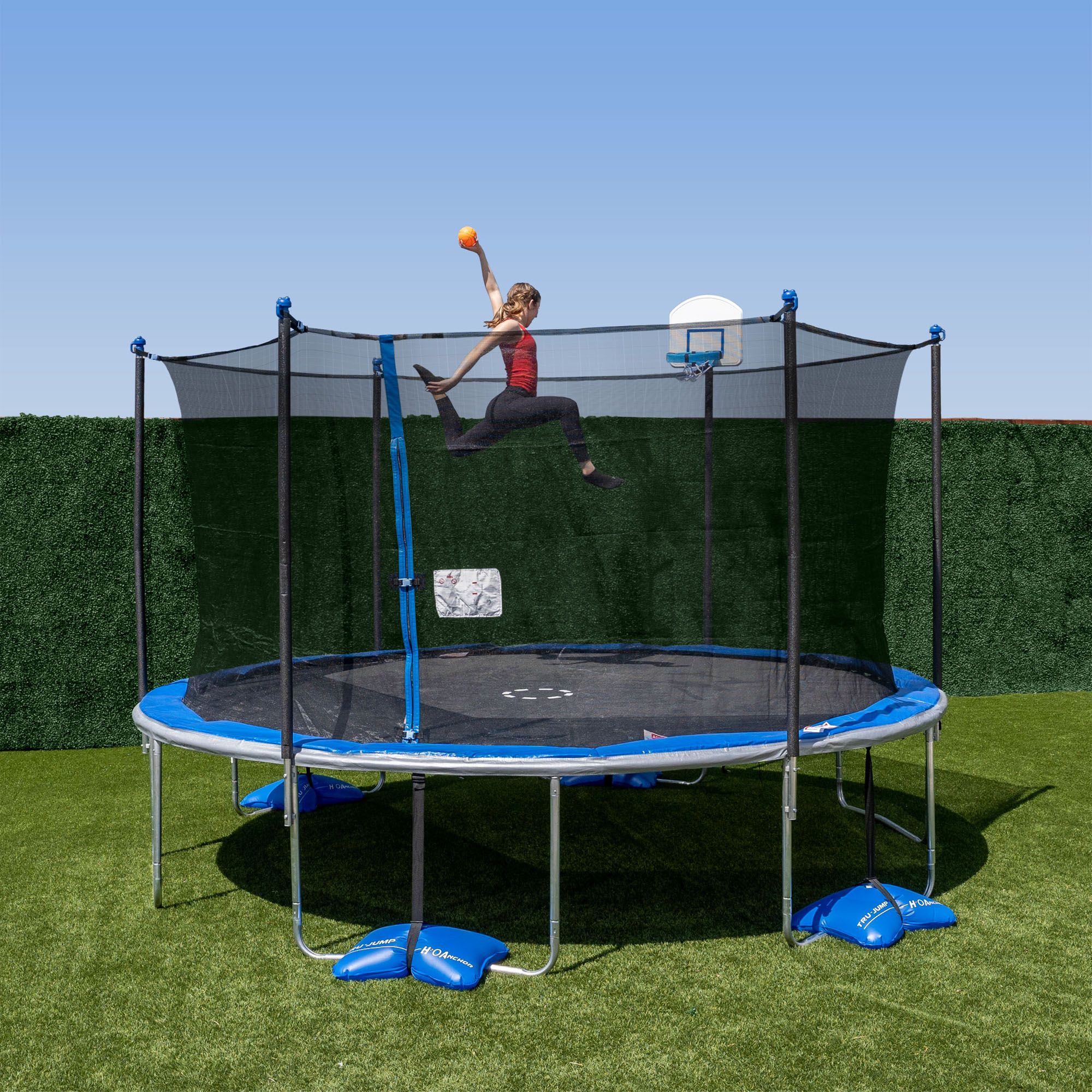 TruJump 14 Foot Trampoline with AirDunk Basketball System