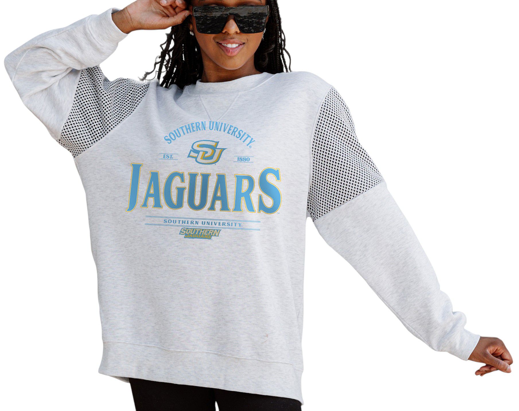 Gameday Couture Women's Southern University Jaguars Ash Jersey Fleece Crewneck Sweatshirt product image