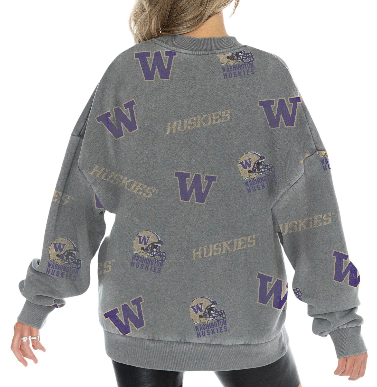 Gameday Couture Women's Washington Huskies Grey Playback Vintage Wash Crew Sweatshirt product image
