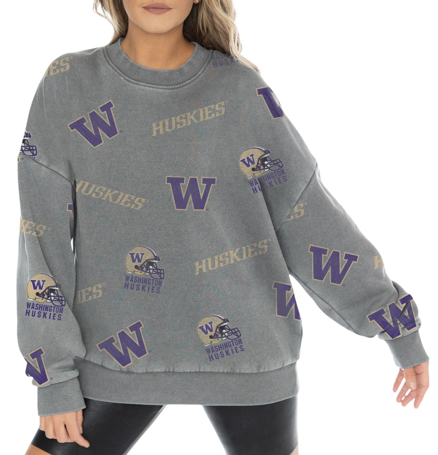 Gameday Couture Women's Washington Huskies Grey Playback Vintage Wash Crew Sweatshirt product image