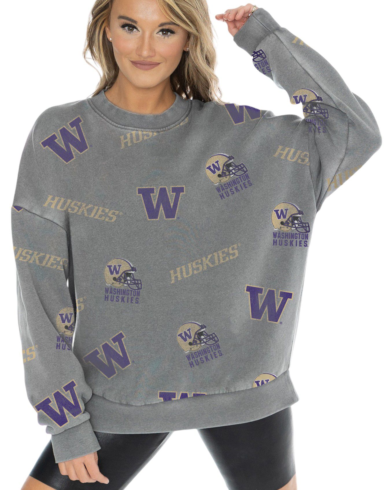 Gameday Couture Women's Washington Huskies Grey Playback Vintage Wash Crew Sweatshirt product image