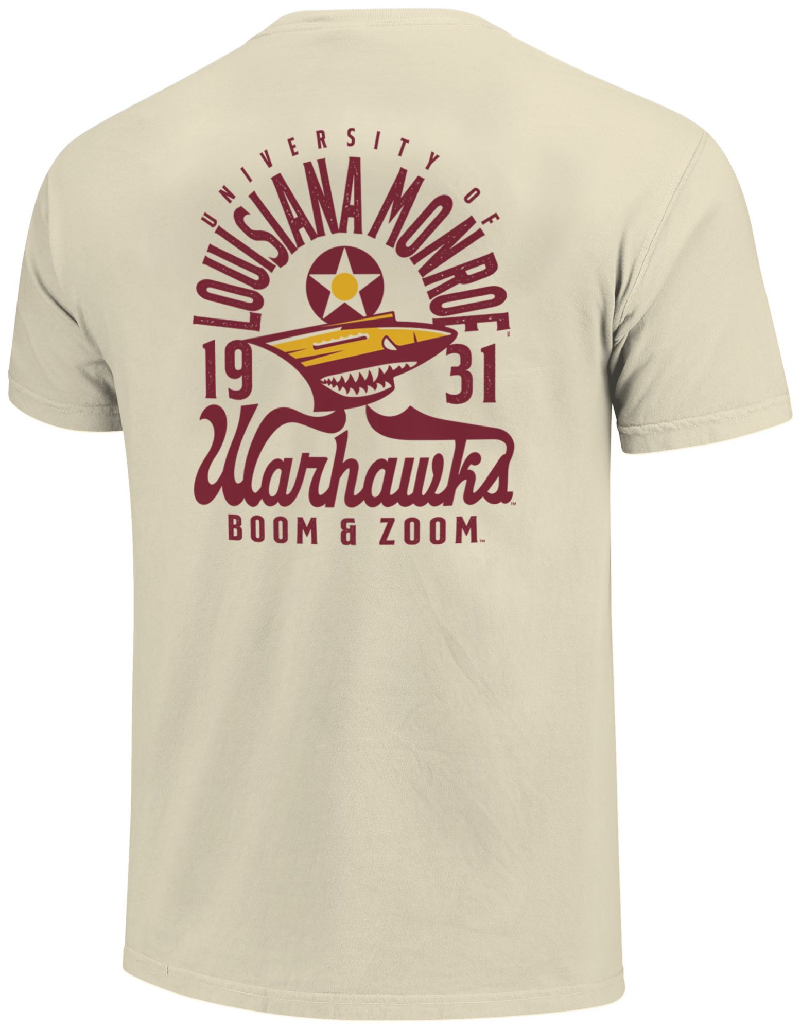 Image One Men's Louisiana-Monroe Warhawks Ivory Mascot Overlay Short Sleeve T-Shirt product image