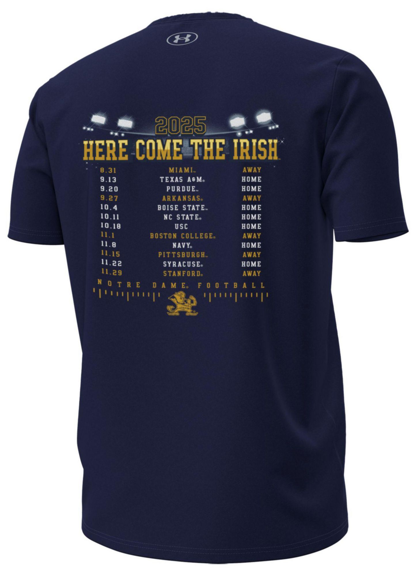 Under Armour Men's Notre Dame Fighting Irish Navy Football Fall 2025 Schedule T-Shirt product image