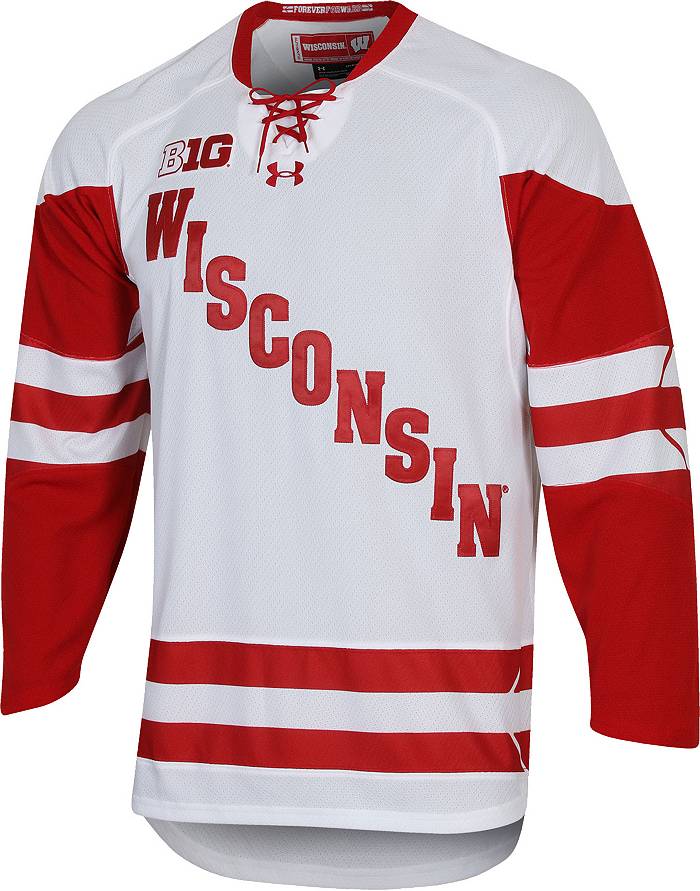 Under Armour Men's Wisconsin Badgers White Replica Hockey Jersey