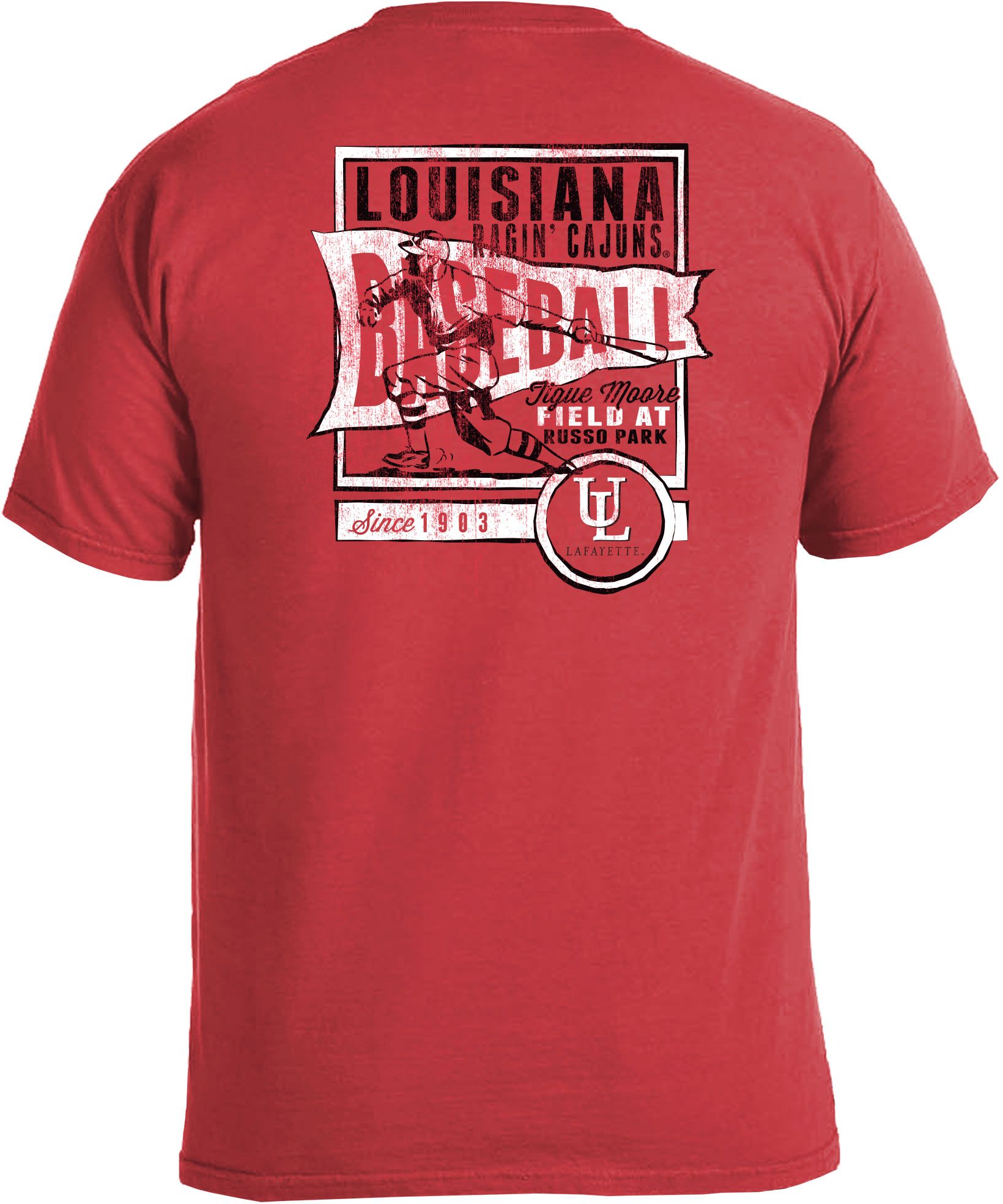 Image One Men's Louisiana-Lafayette Ragin' Cajuns Red Baseball Flag T-Shirt