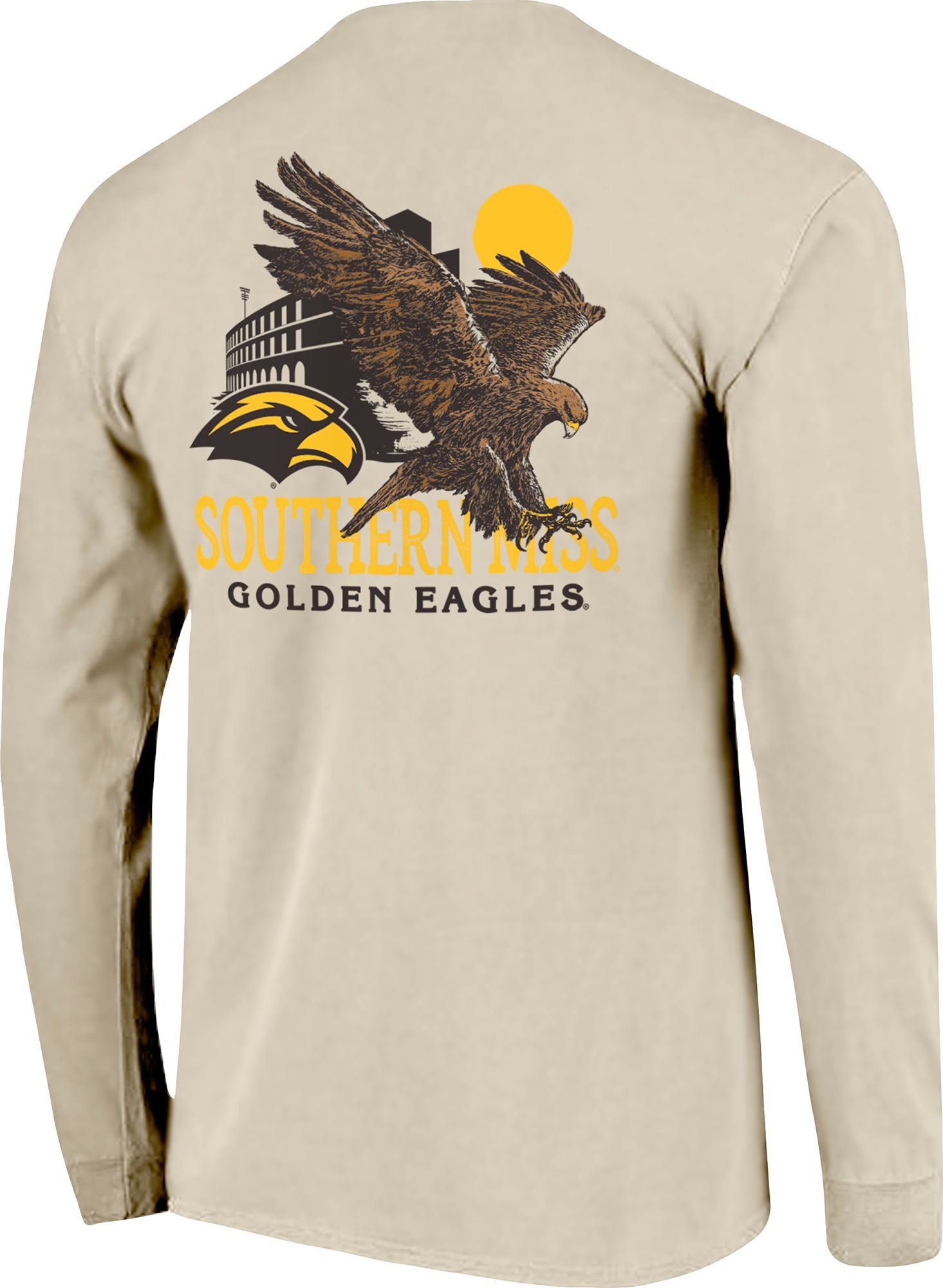 Image One Men's Southern Miss Golden Eagles Ivory Mascot Stadium Long Sleeve T-Shirt