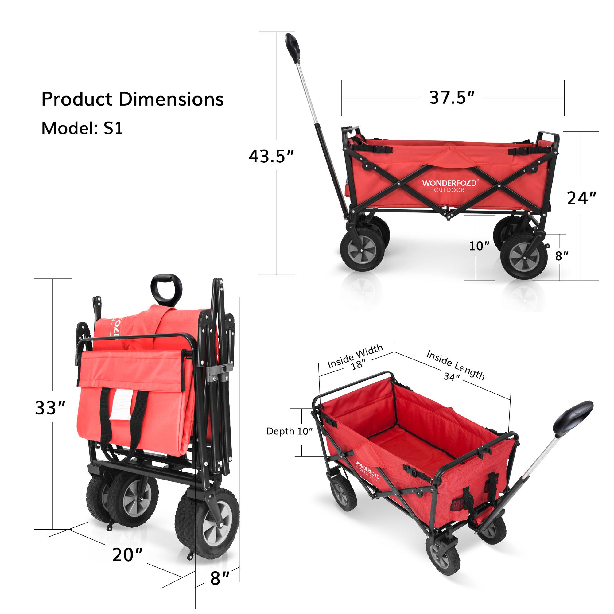 WonderFold Outdoor S1 Utility Collapsible Folding Wagon with Self-Stand product image