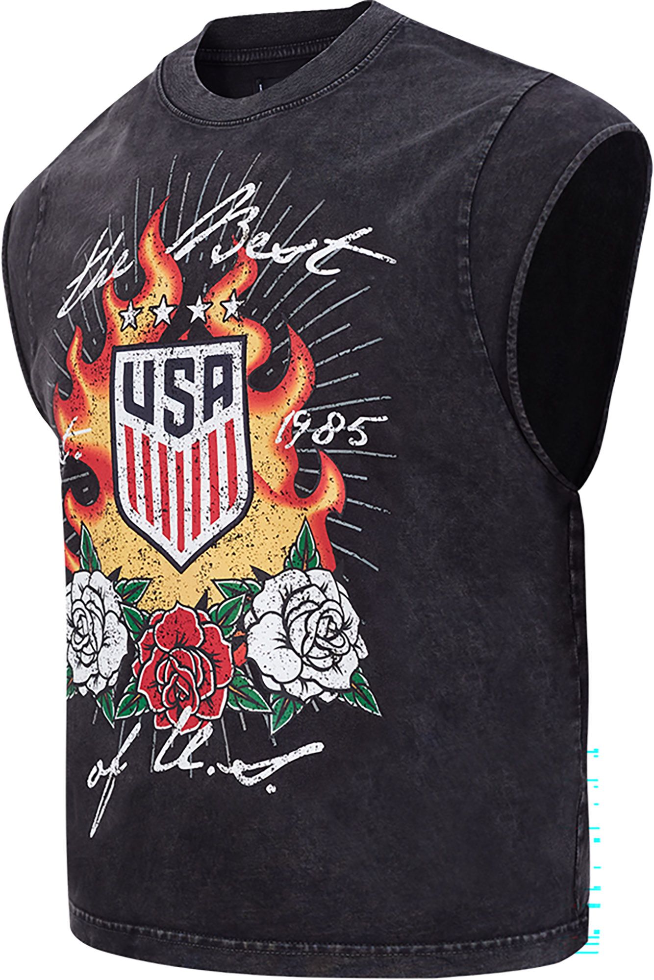 Pro Standard Adult USWNT Washed Black Fire and Roses Cut Off T-Shirt product image