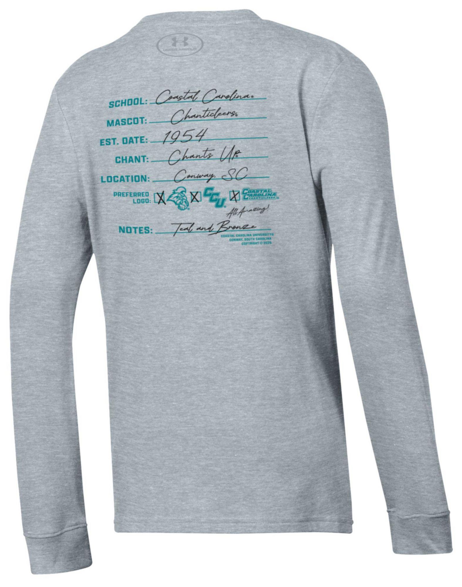 Under Armour Youth Coastal Carolina Chanticleers Grey Performance Cotton Long Sleeve T-Shirt product image