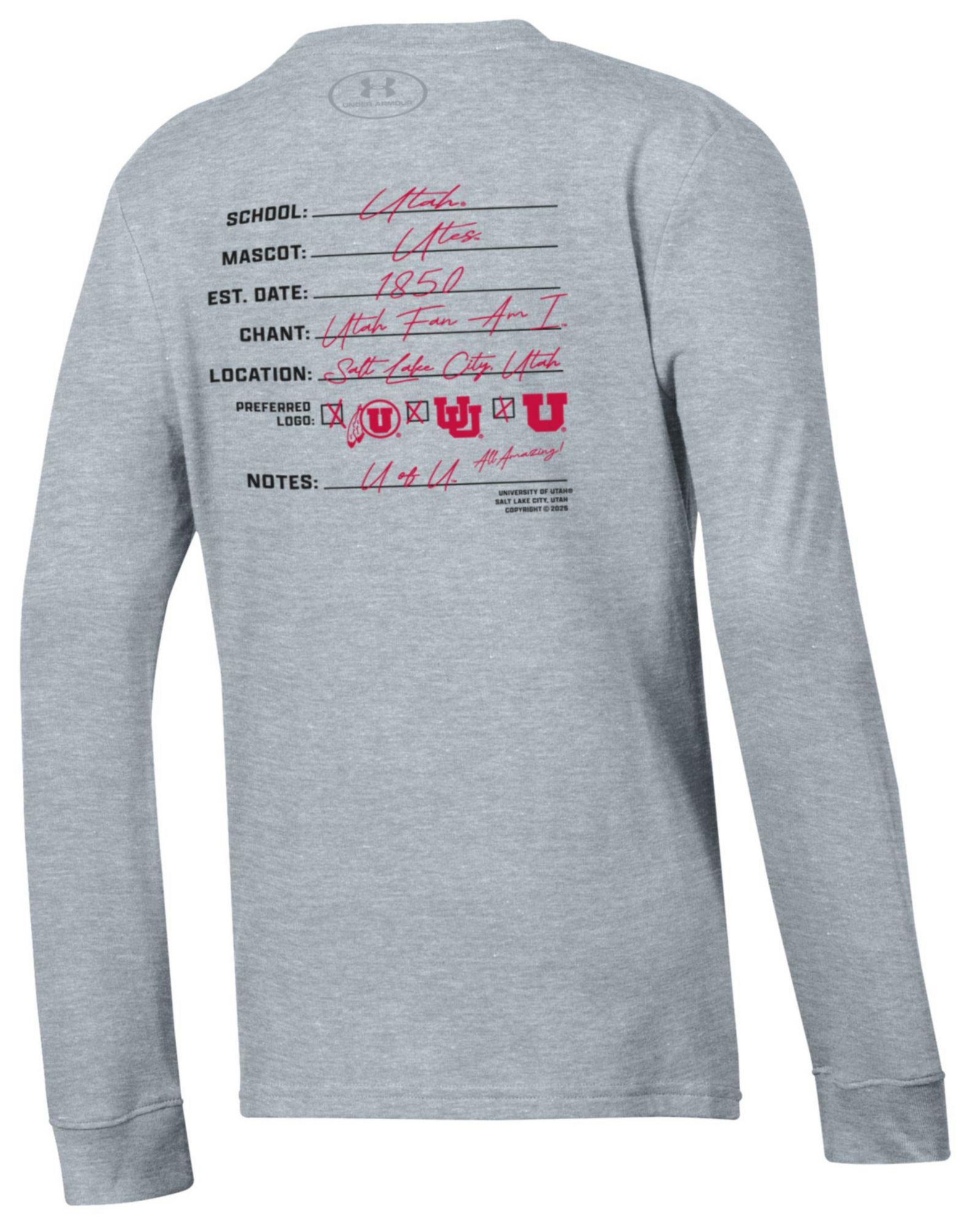 Under Armour Youth Utah Utes Grey Performance Cotton Long Sleeve T-Shirt product image