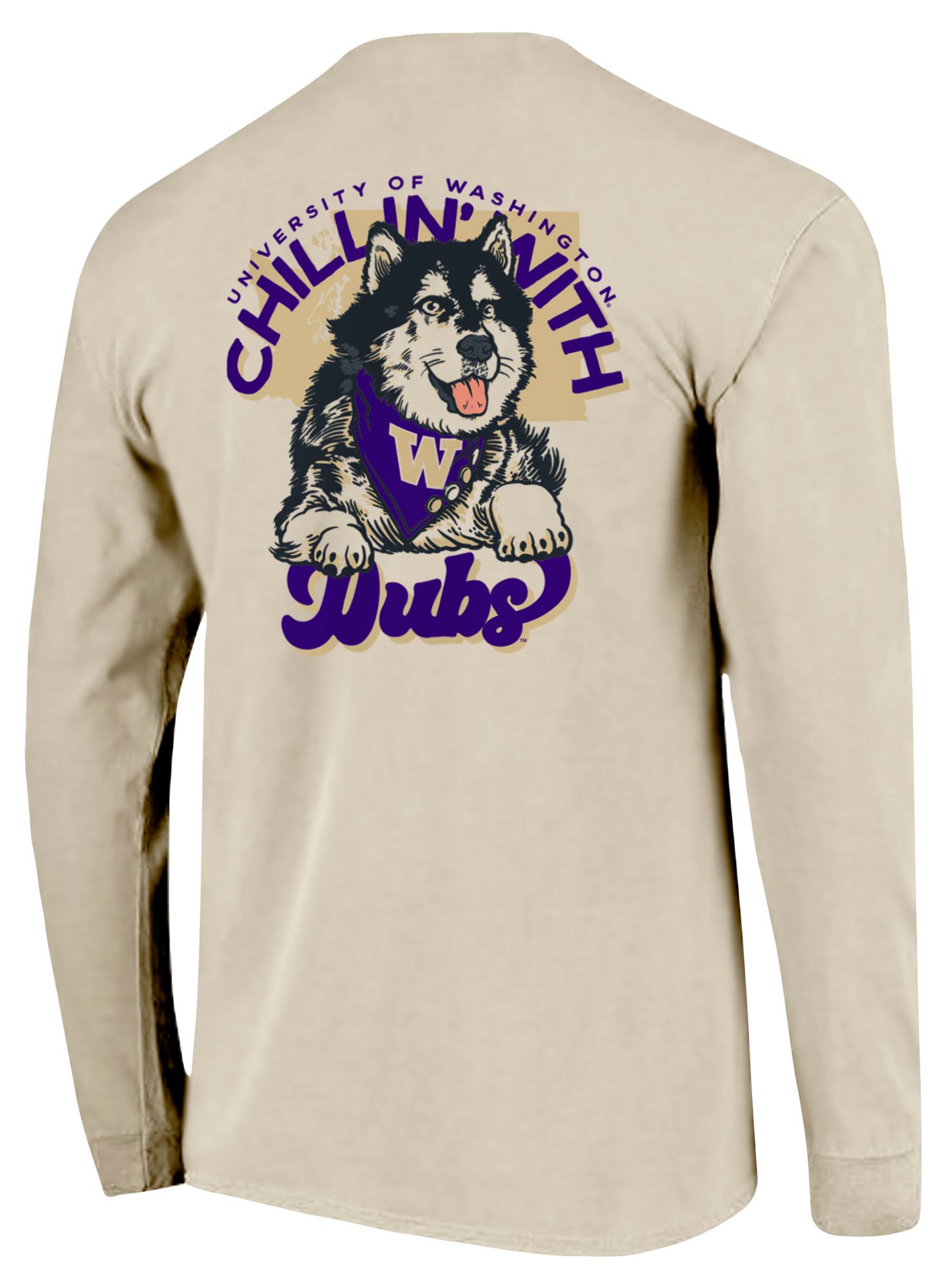 Image One Men's Washington Huskies Ivory Chilling with My Mascot Long Sleeve T-Shirt product image
