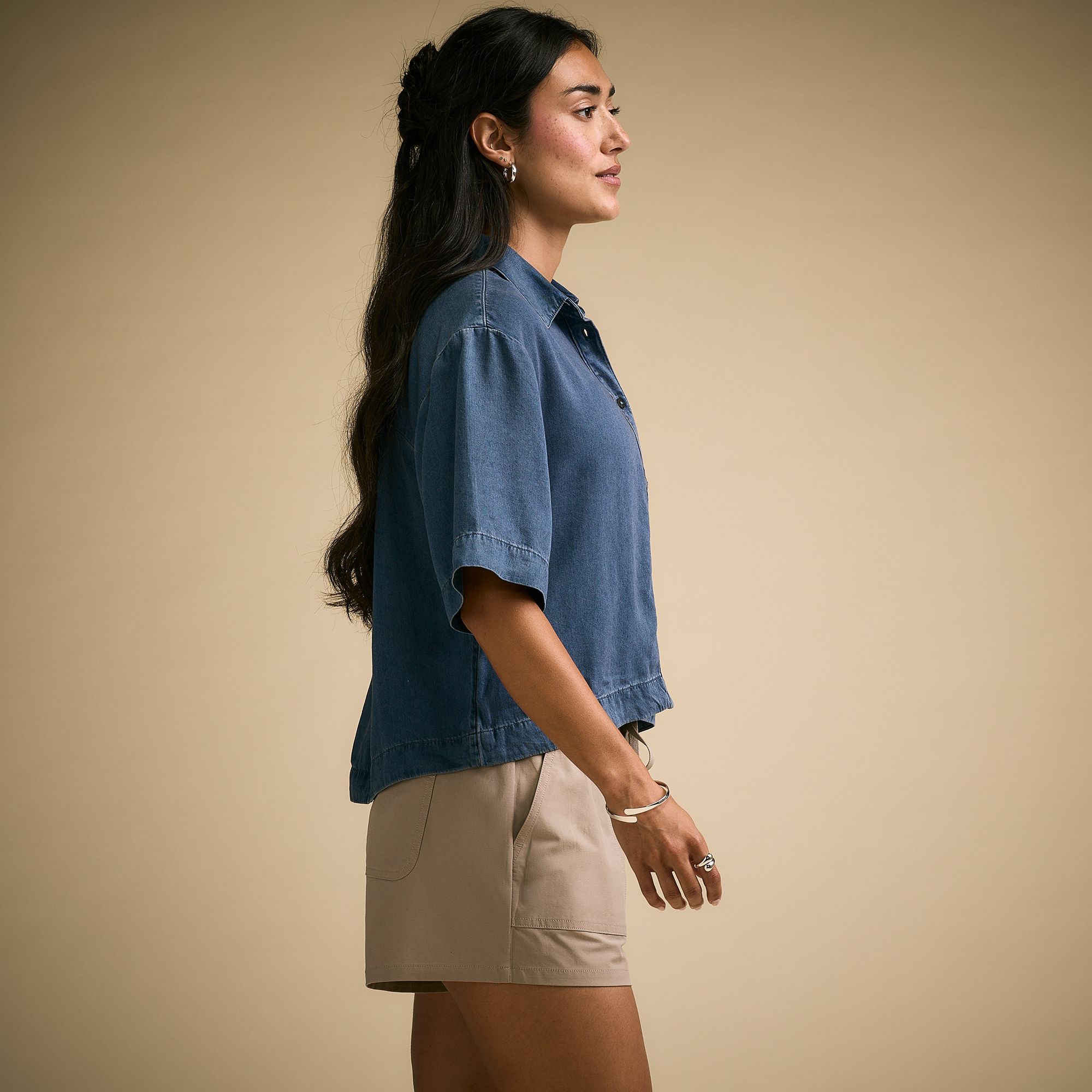 CALIA Women's Poplin Short Sleeve Boxy Button Down product image