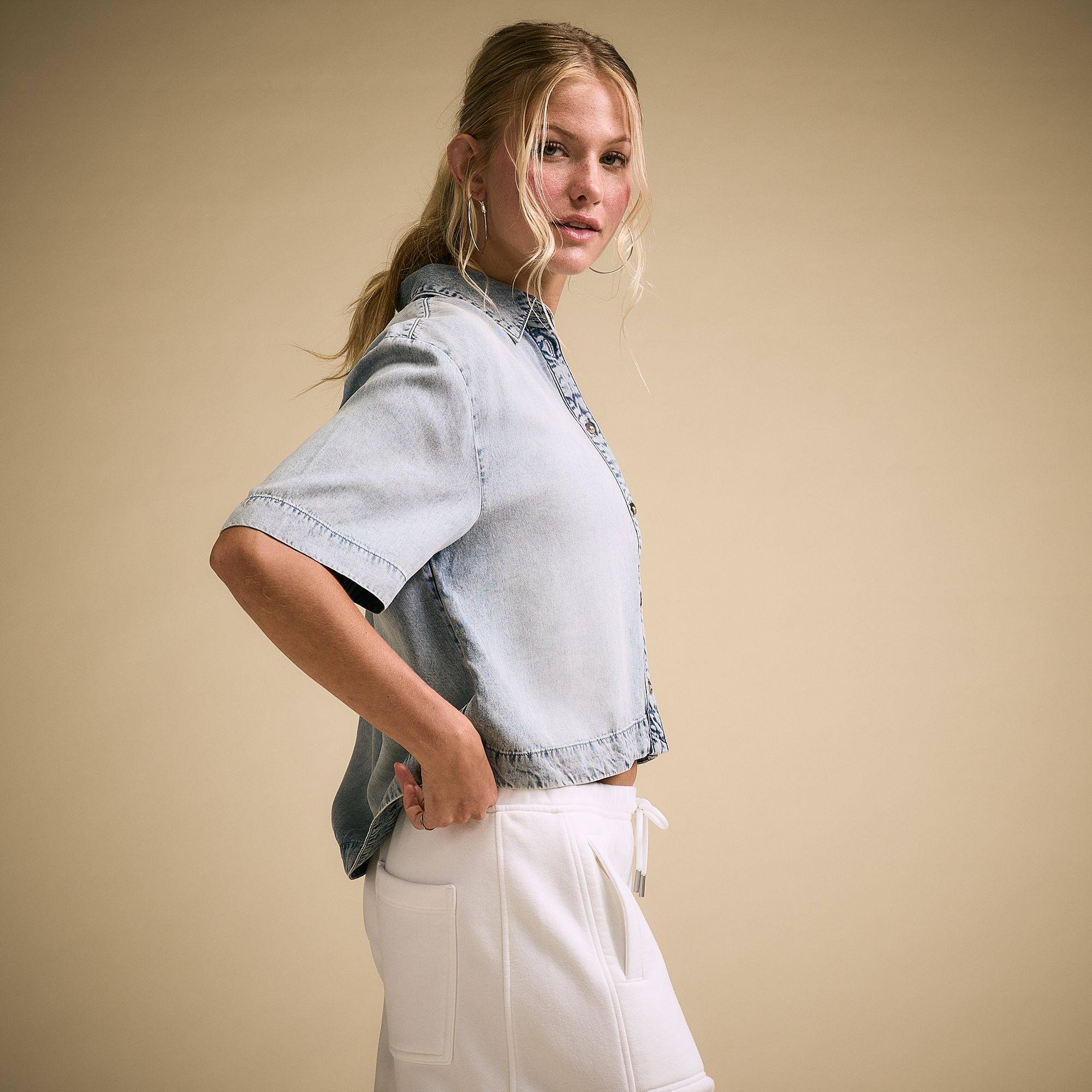 CALIA Women's Poplin Short Sleeve Boxy Button Down product image