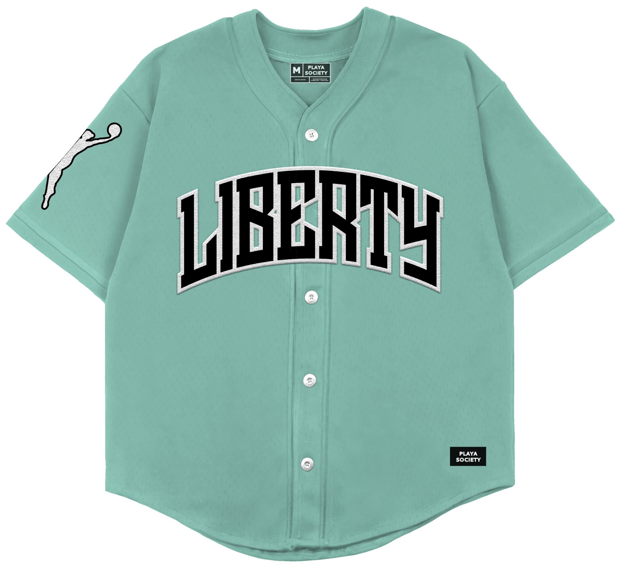 PLAYA SOCIETY Men's New York Liberty Mint Wordmark Baseball Jersey product image