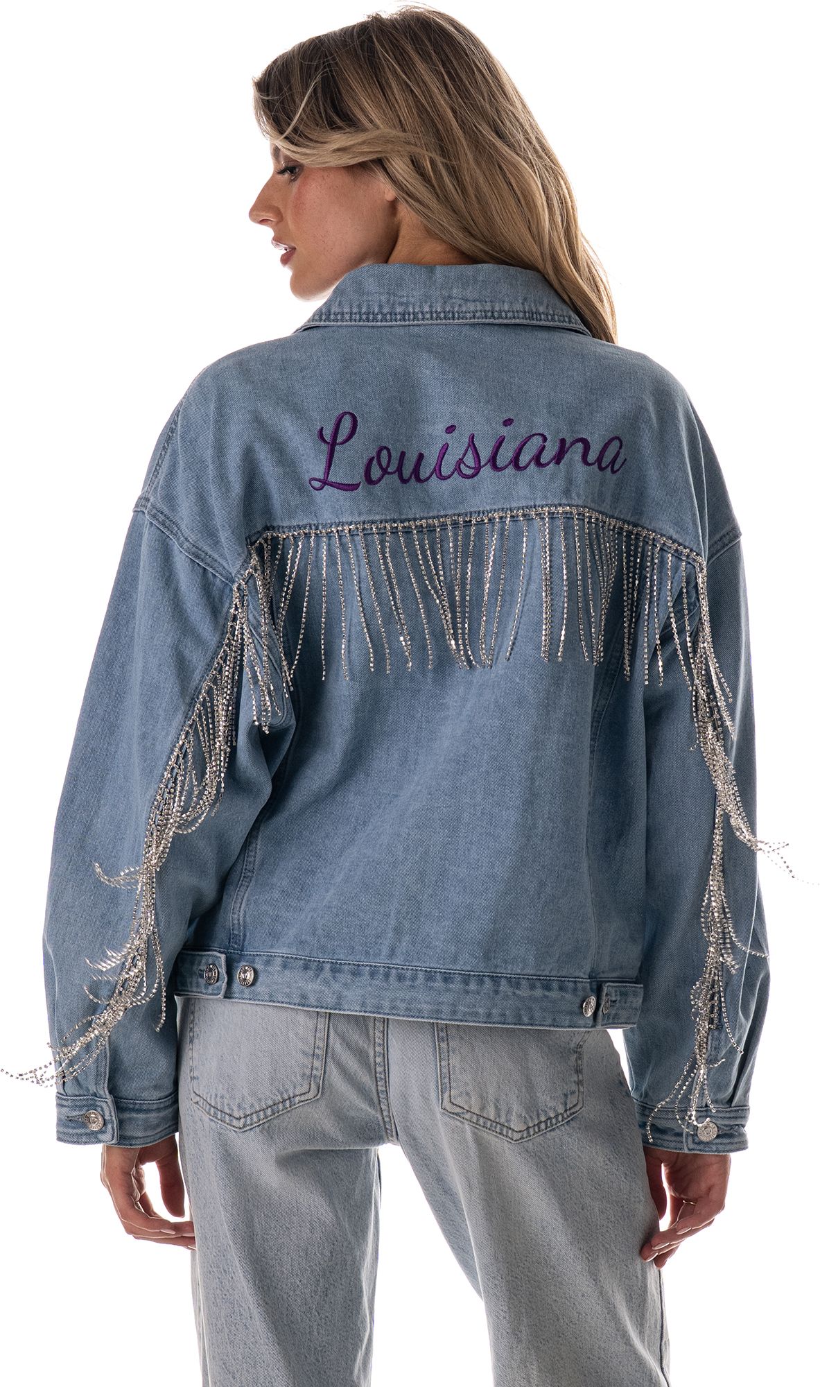 The Wild Collective Women's LSU Tigers Blue Denim Jacket product image