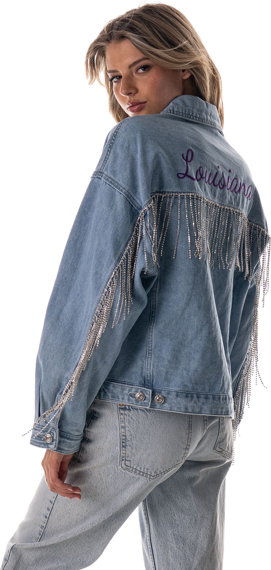 The Wild Collective Women's LSU Tigers Blue Denim Jacket product image