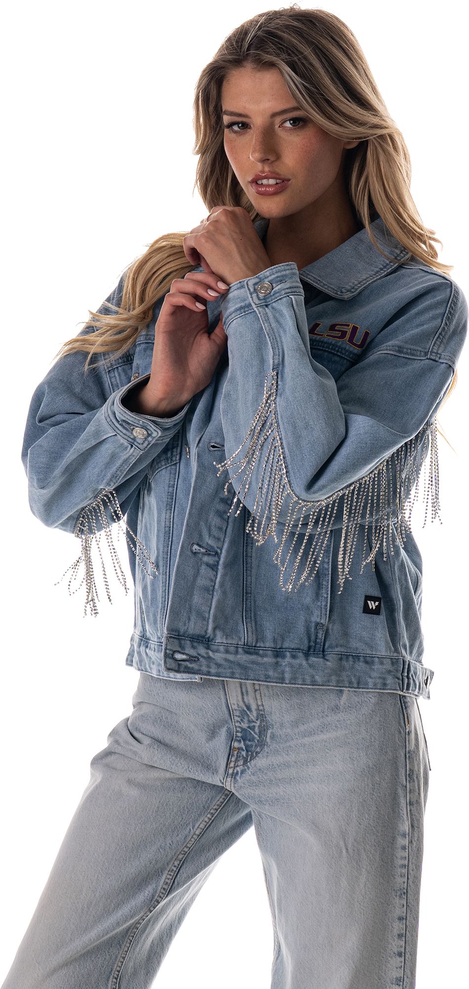 The Wild Collective Women's LSU Tigers Blue Denim Jacket product image
