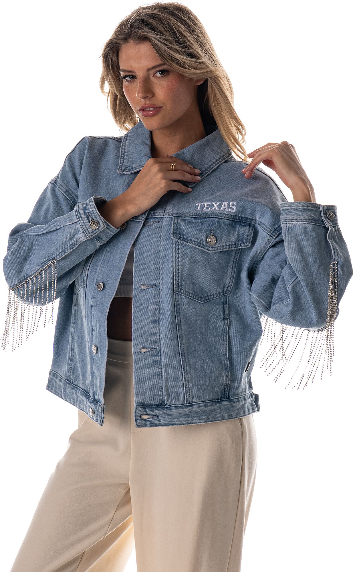 The Wild Collective Women's Texas Longhorns Blue Denim Jacket product image
