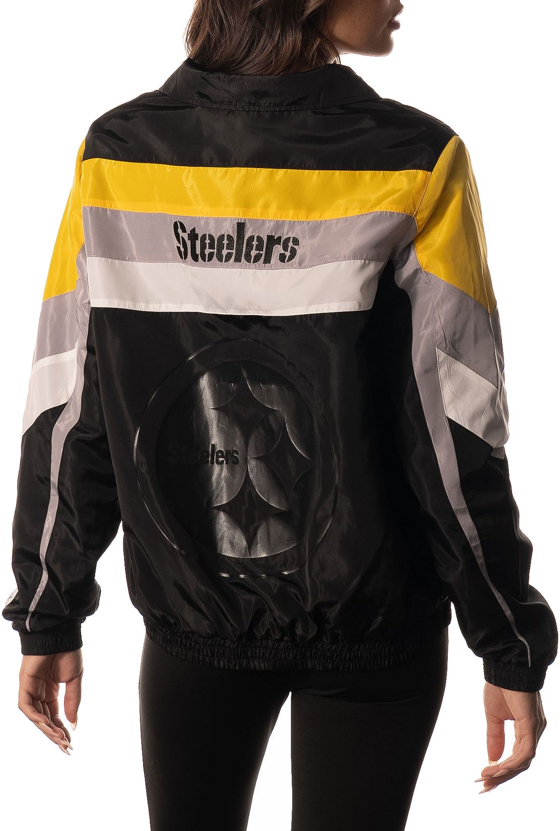 The Wild Collective Women's Pittsburgh Steelers Colorblock Black Track Jacket