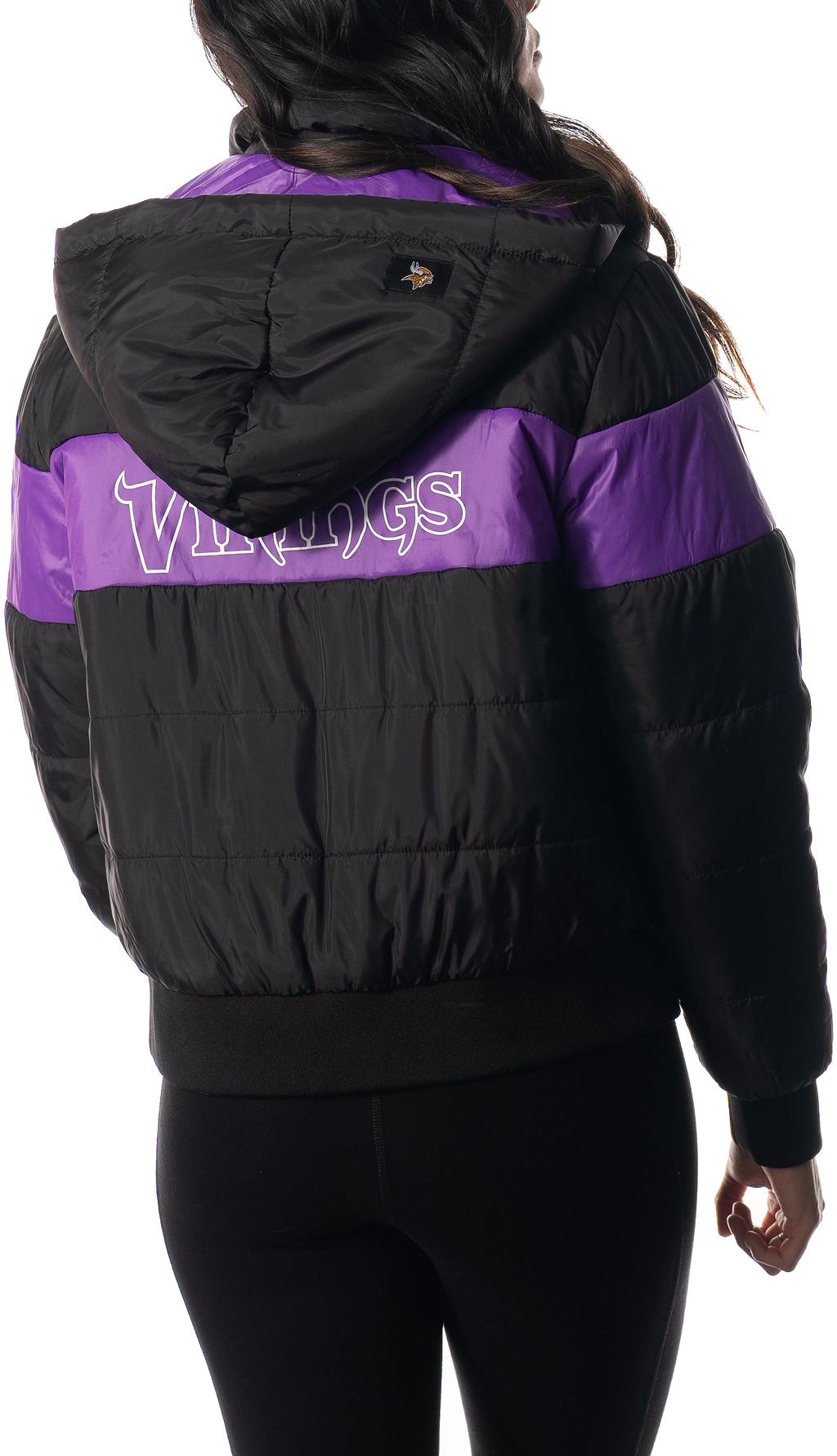 The Wild Collective Women's Minnesota Vikings Black Hooded Puffer Jacket