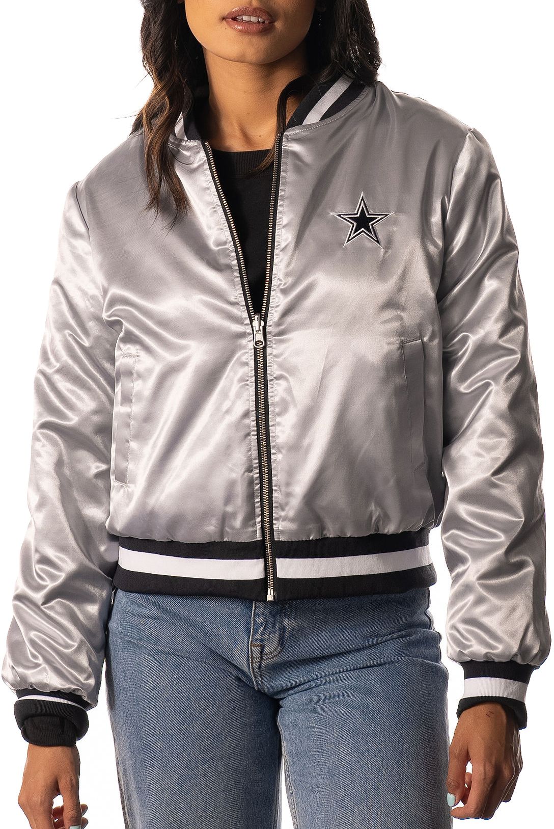 The Wild Collective Women's Dallas Cowboys Grey Reversible Sherpa Bomber Jacket