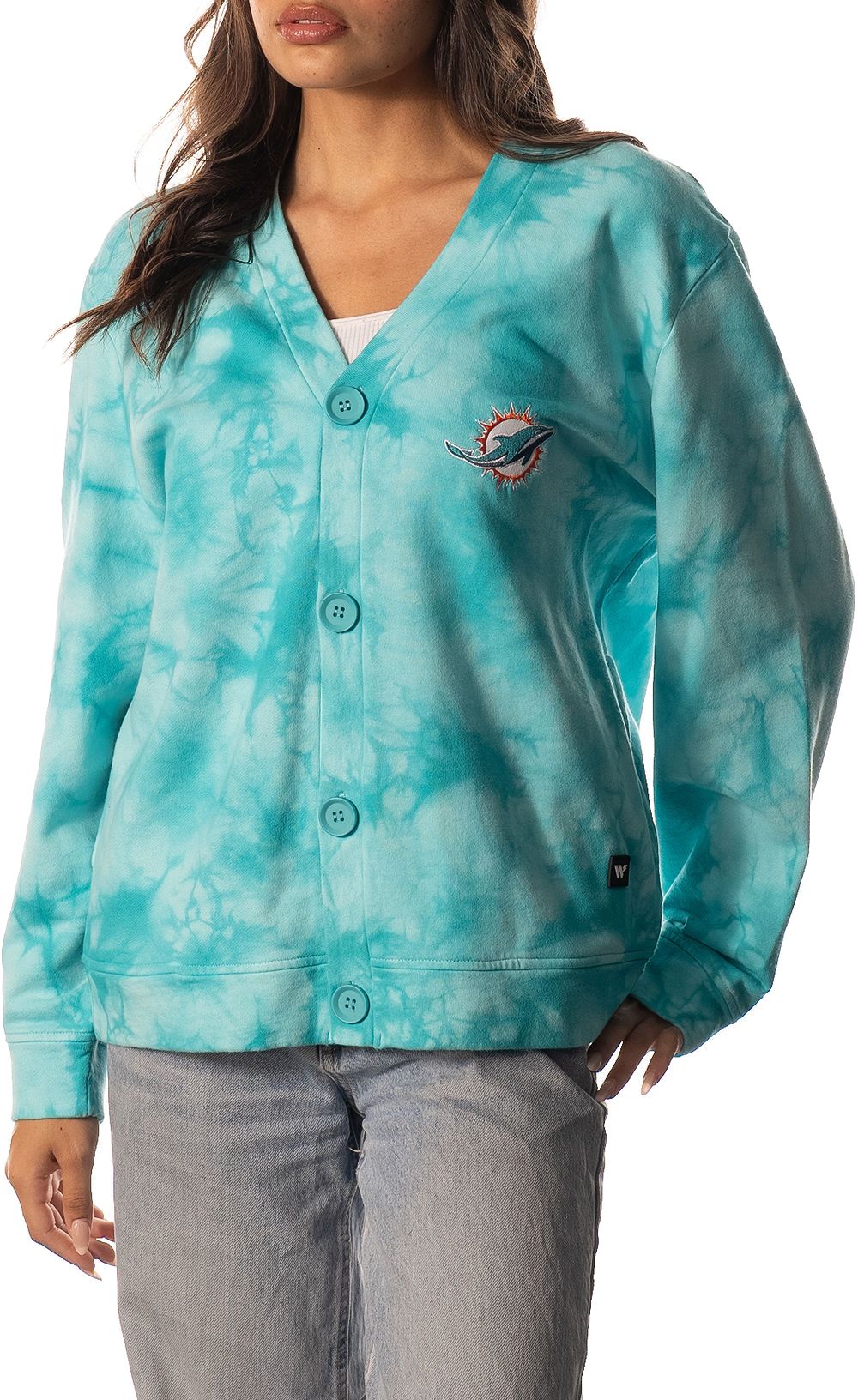 The Wild Collective Women's Miami Dolphins Tie Dye Aqua Cardigan