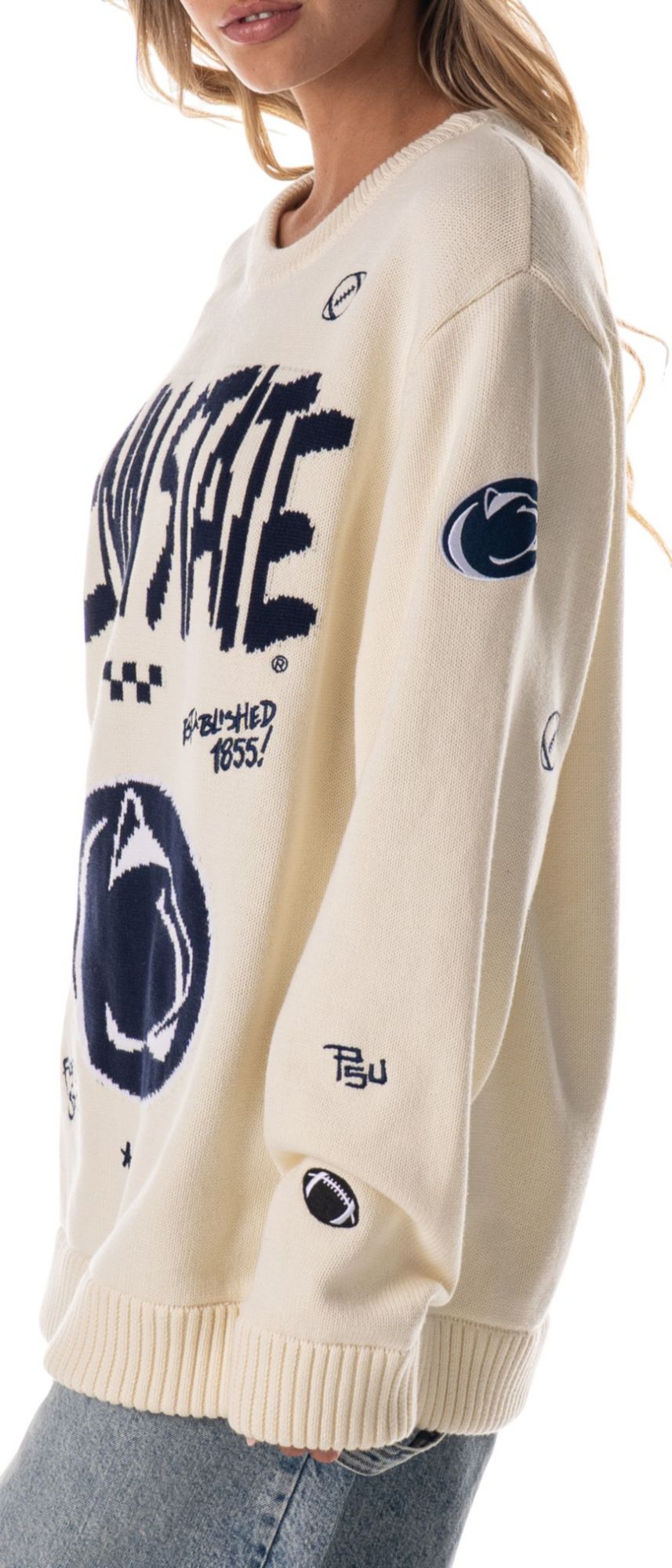 The Wild Collective Women's Penn State Nittany Lions White All Over Crewneck Sweater product image
